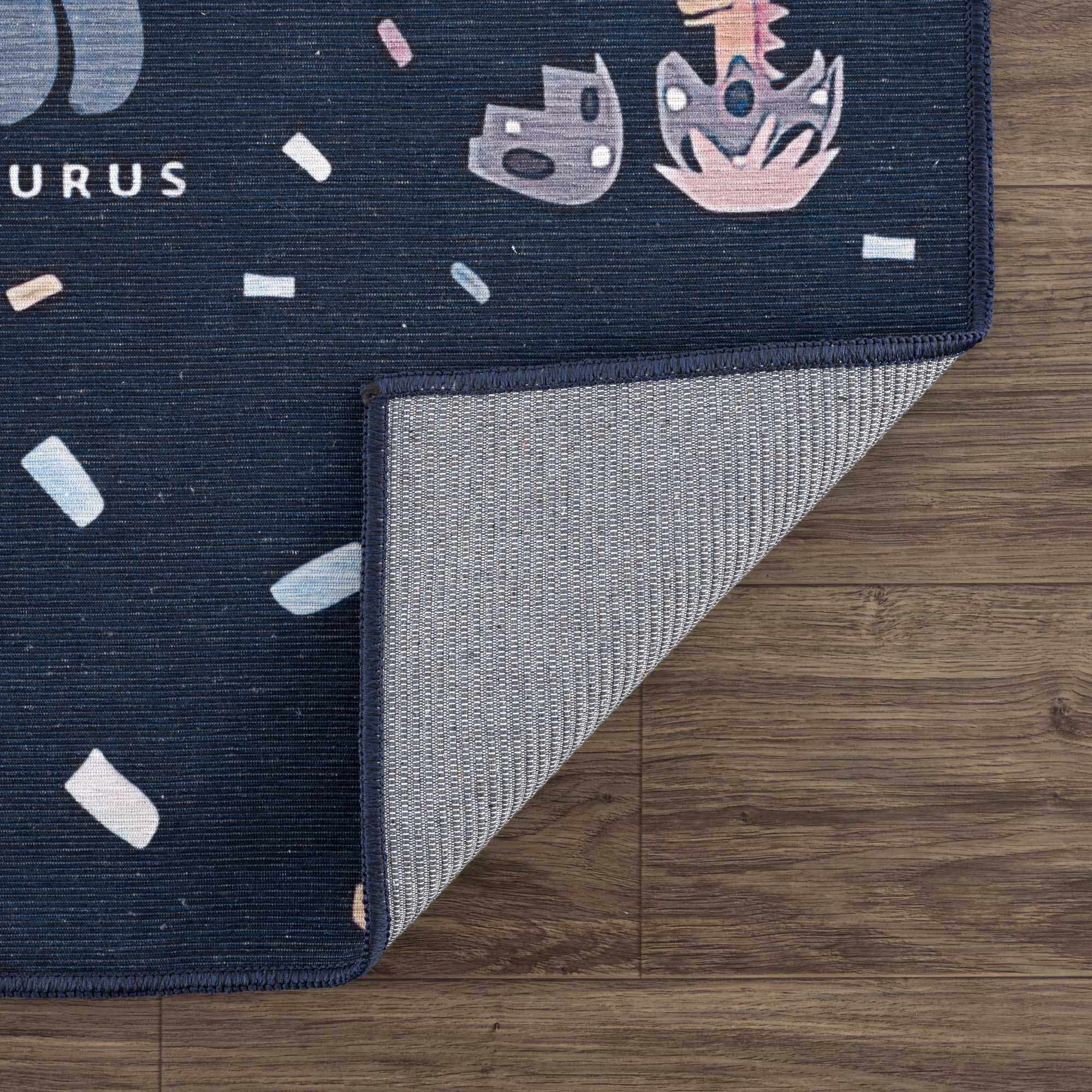 Milne Navy Dinosaur Washable Kids Rug - Clearance - Image 3