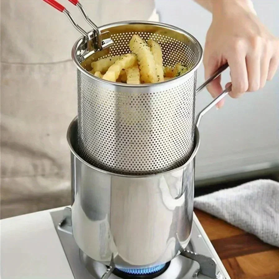 Mini Deep Fryer Stainless Steel Frying Pot with Basket for Gas Induction Stove - Image 3
