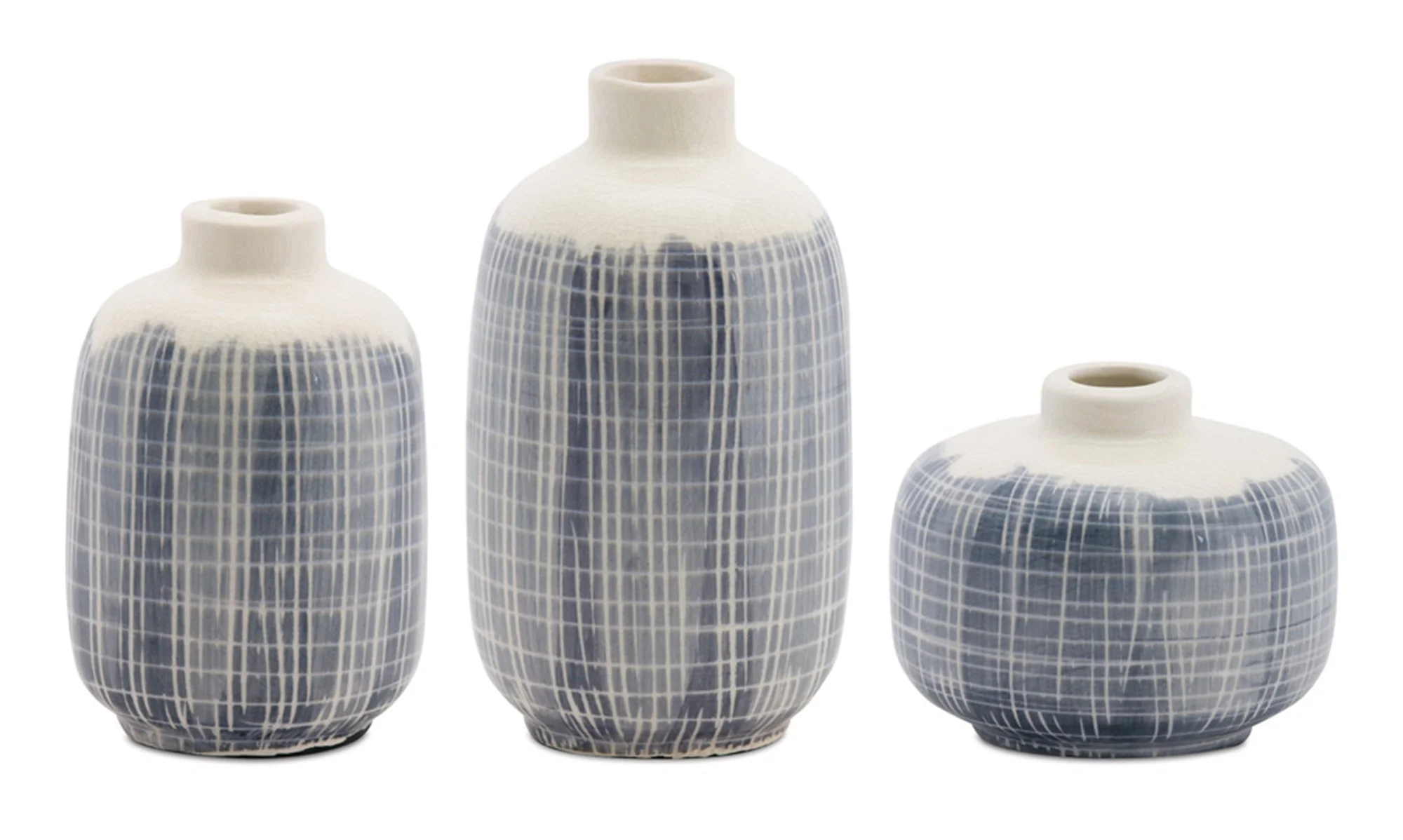 Mini Terra Cotta Bud Vase with Navy Criss Cross Pattern (Set of 6) - Image 2