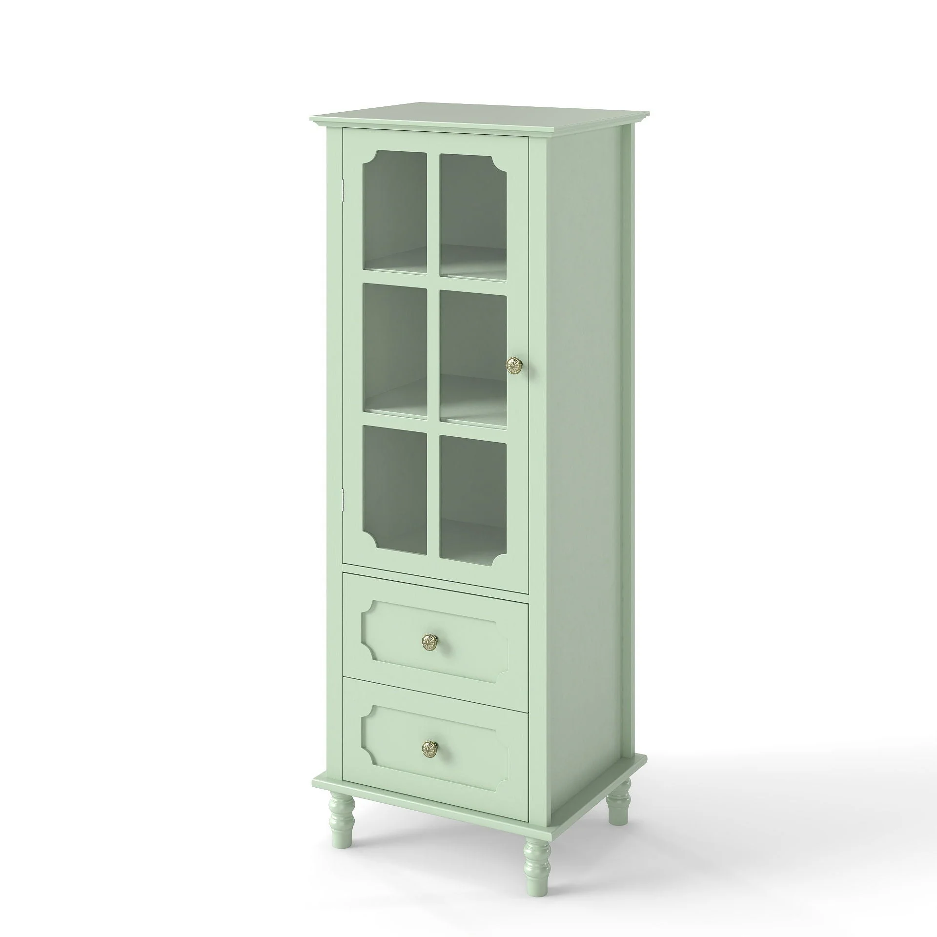 Minimalism Buffet Cabinet With Glass Doors And Double Drawer - Image 2