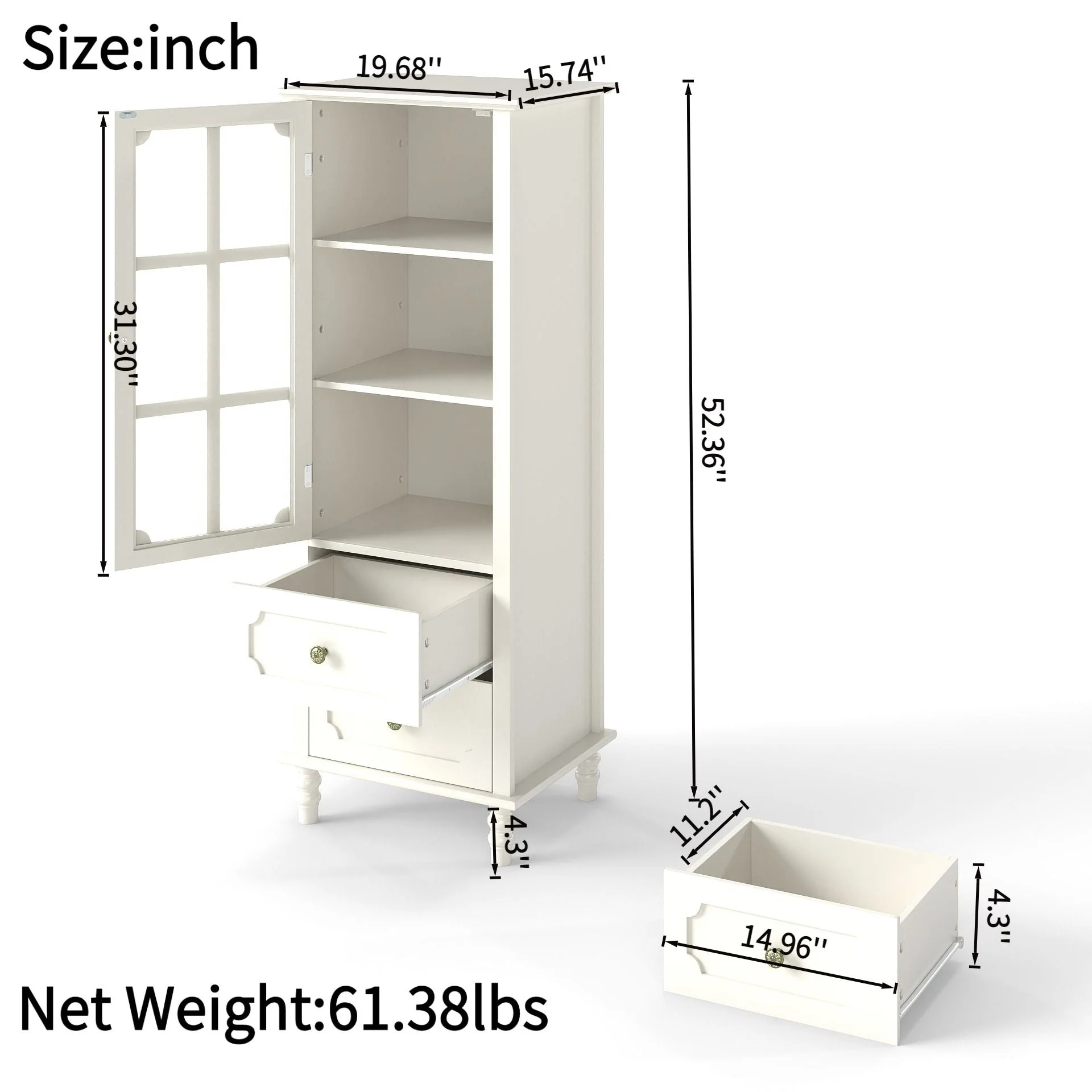 Minimalism Buffet Cabinet With Glass Doors And Double Drawer - Image 4