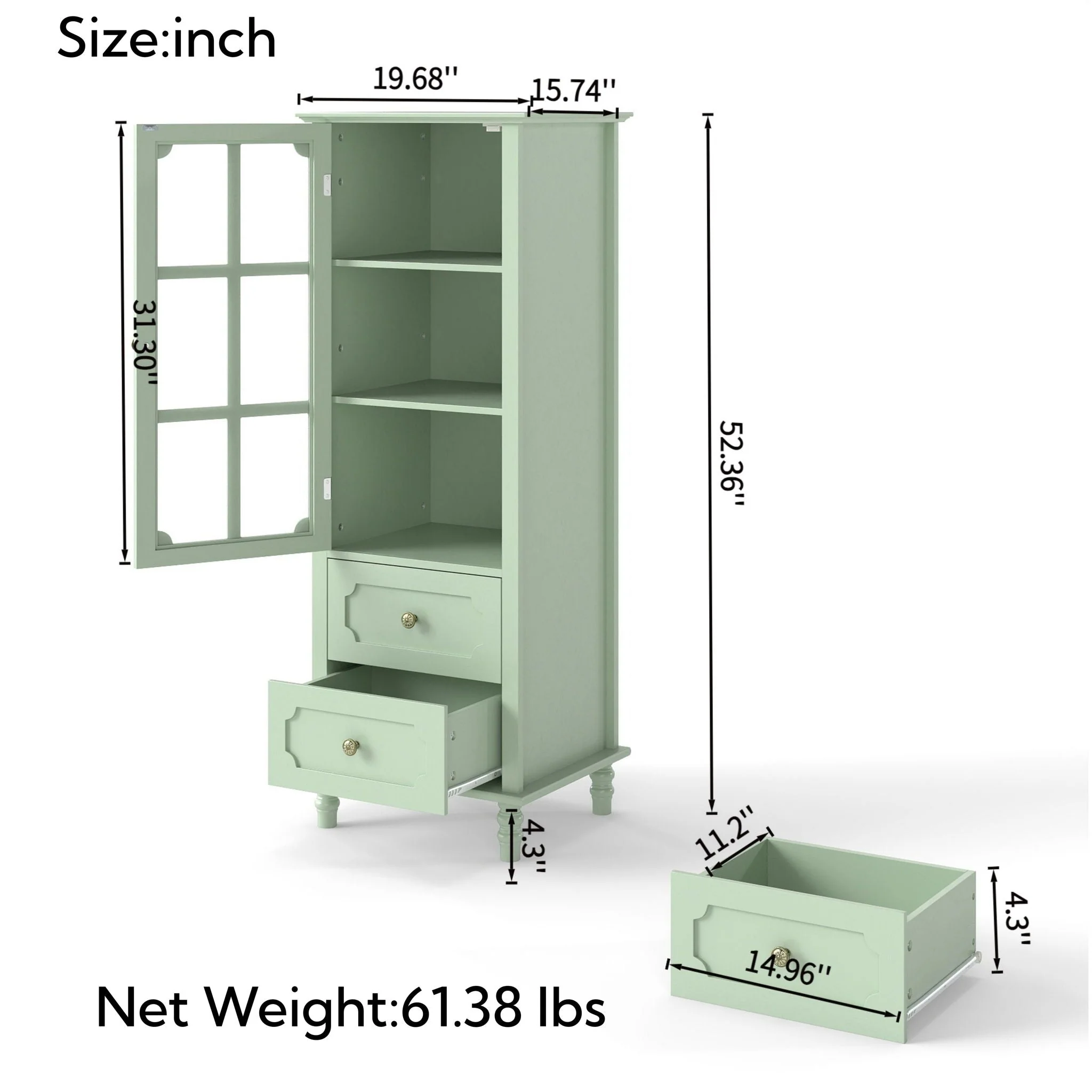 Minimalism Buffet Cabinet With Glass Doors And Double Drawer - Image 8