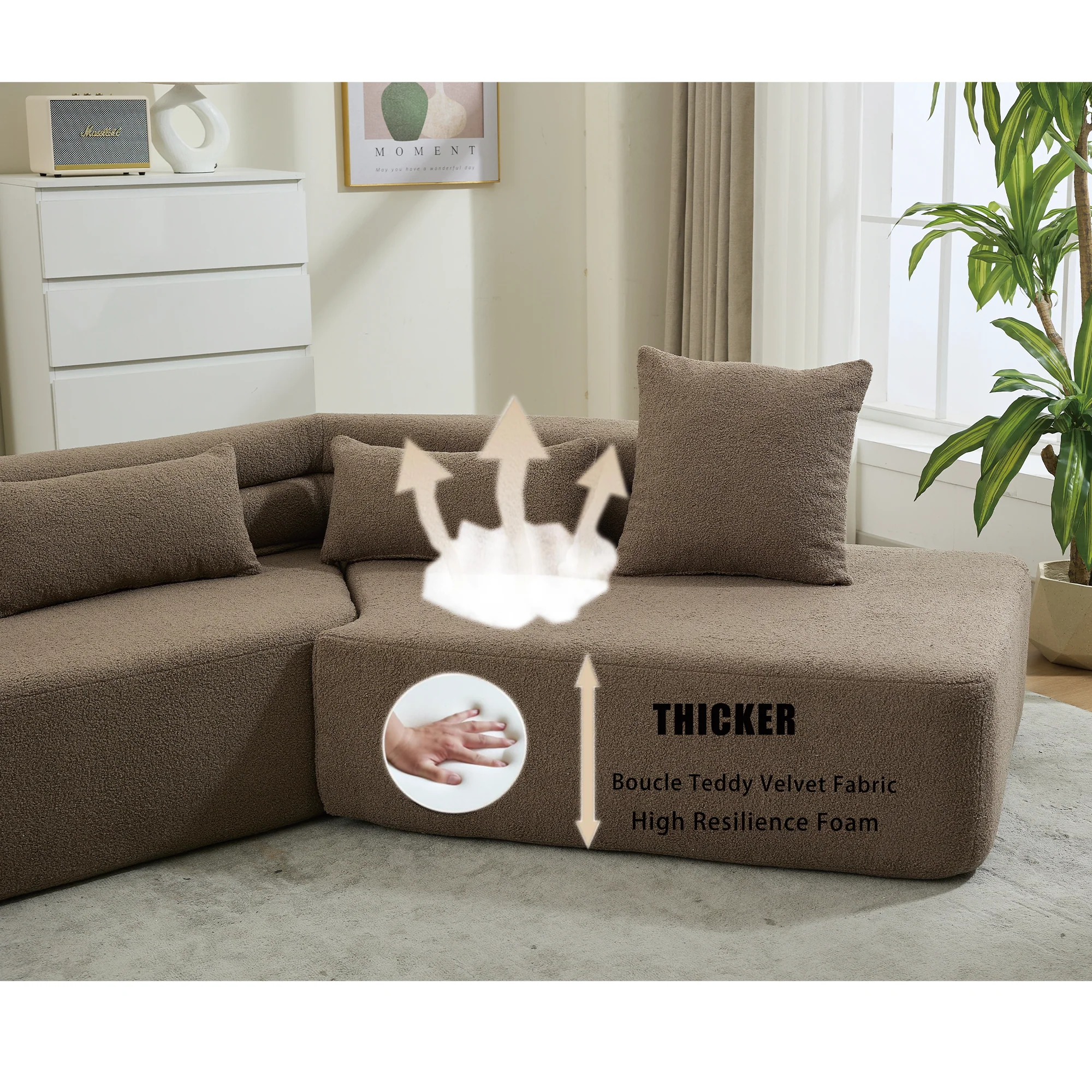 Minimalist Cloud Sectional Couch 4-Seater Brown - Image 11