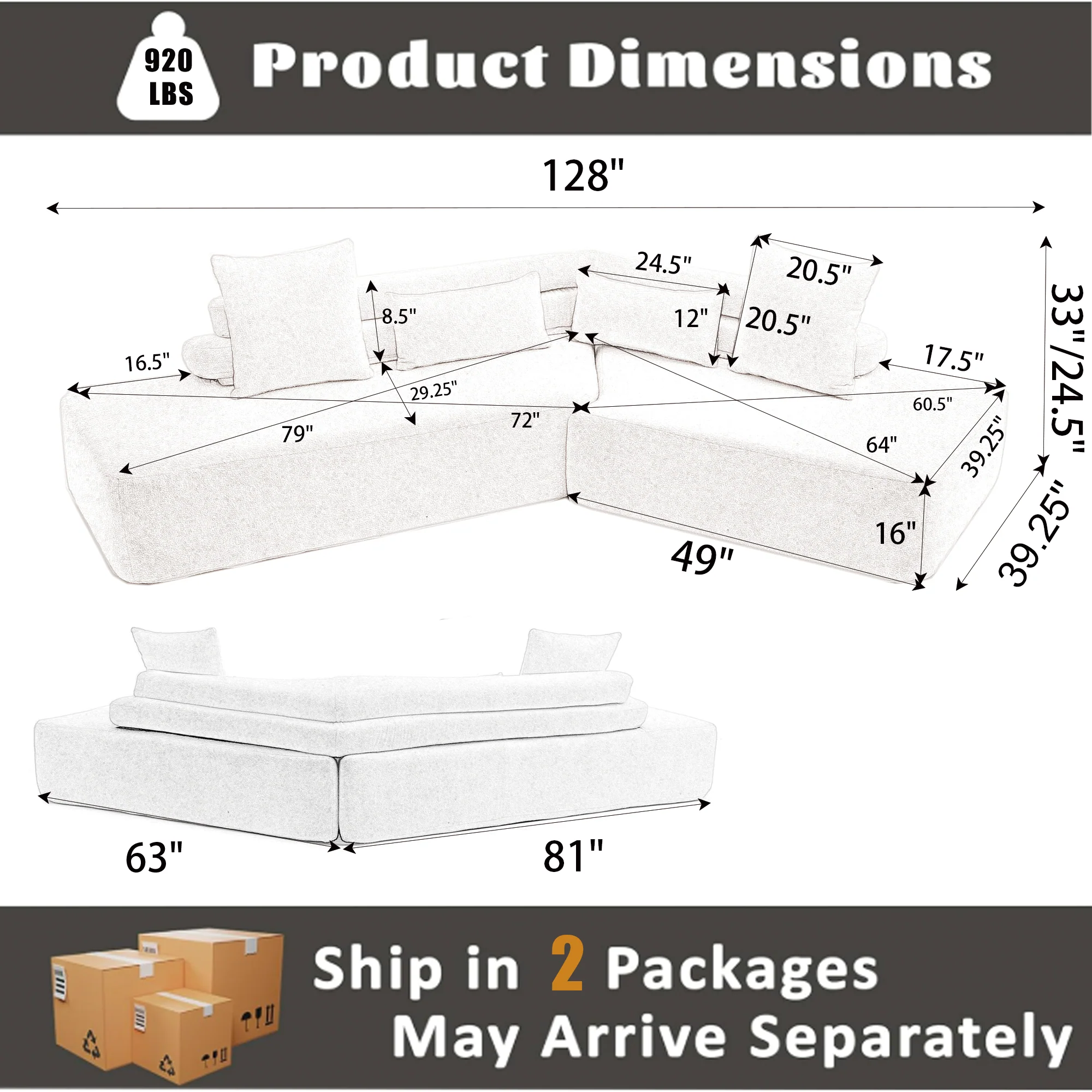Minimalist Cloud Sectional Couch - 4-Seater in Light Gray - Image 3