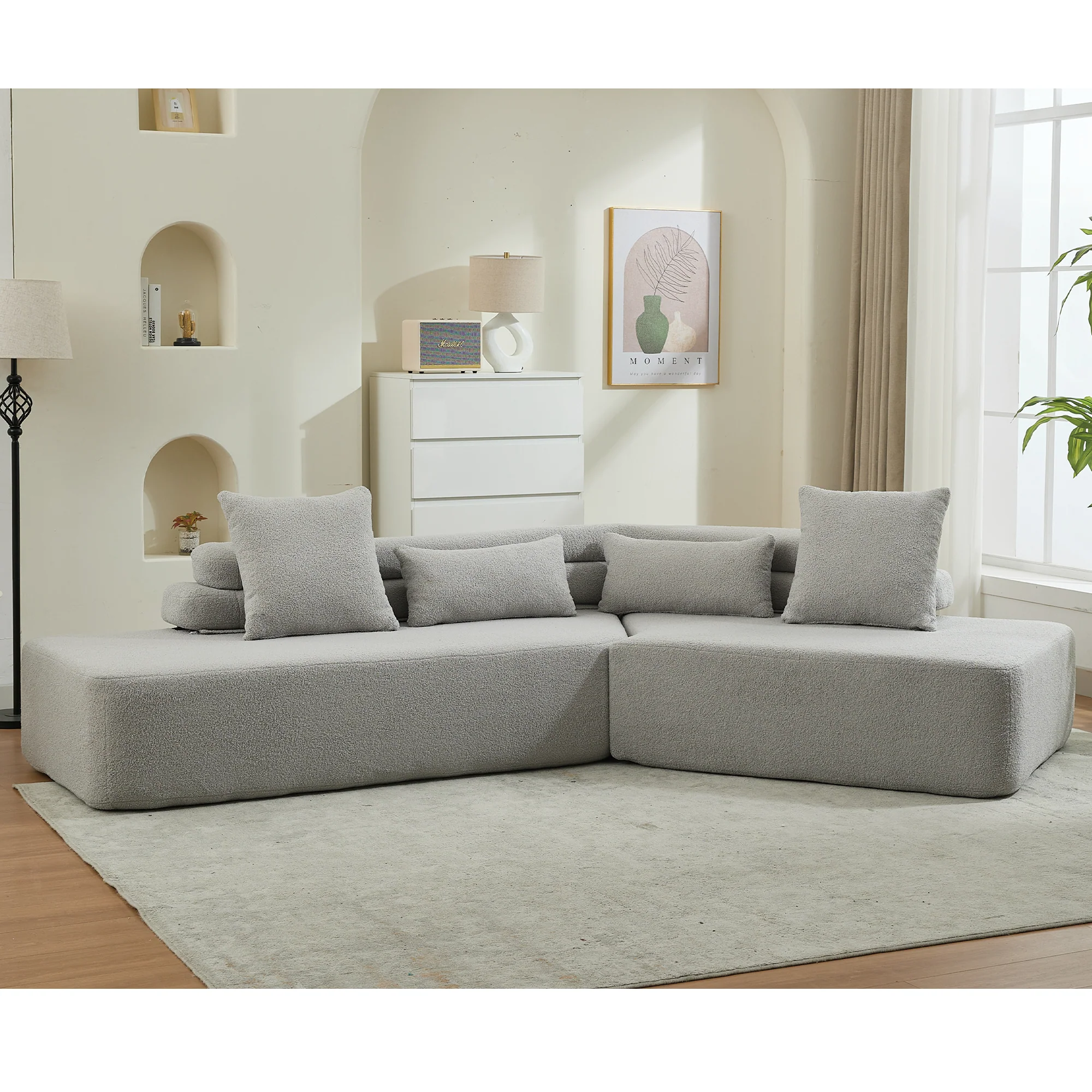 Minimalist Cloud Sectional Couch - 4-Seater in Light Gray - Image 4
