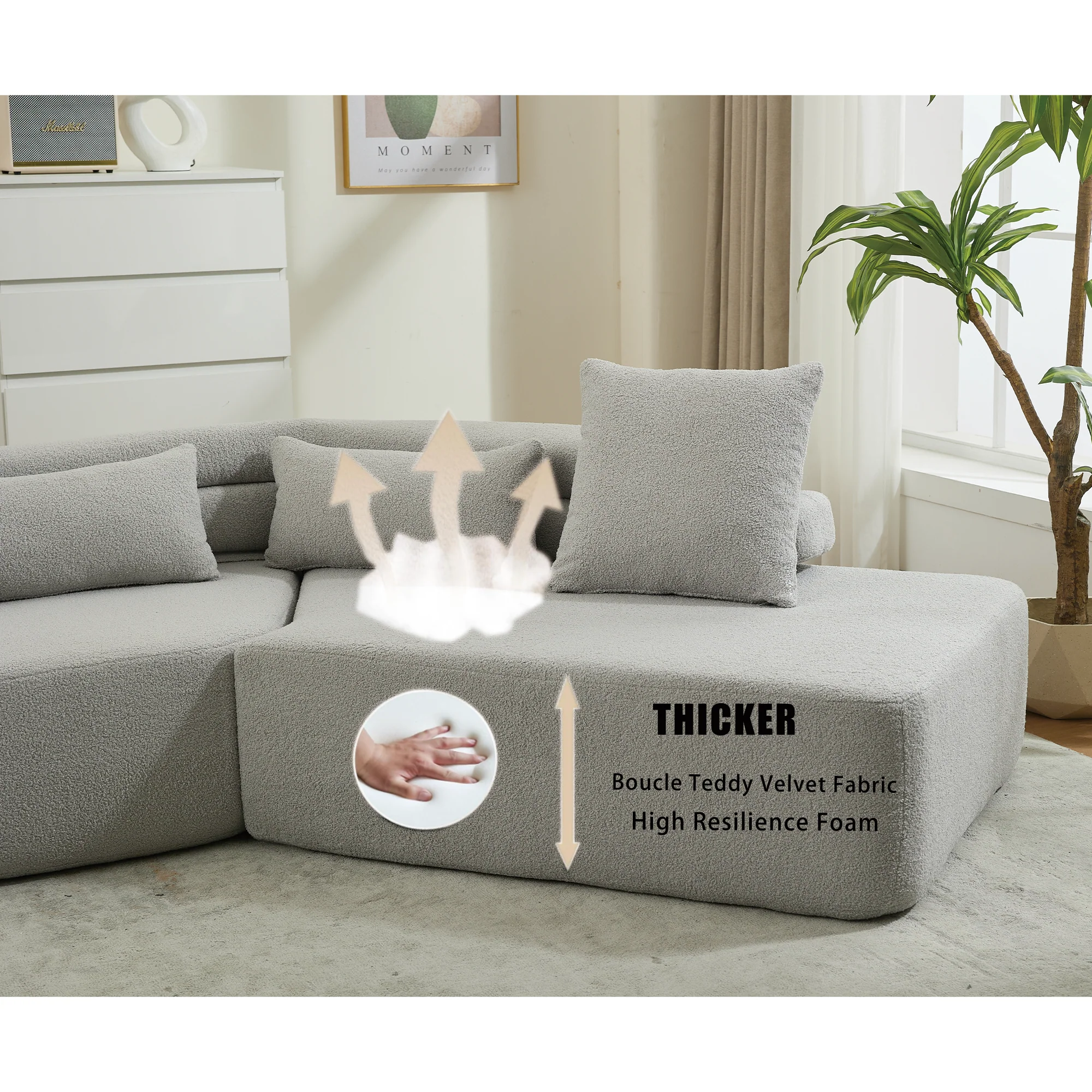 Minimalist Cloud Sectional Couch - 4-Seater in Light Gray - Image 9
