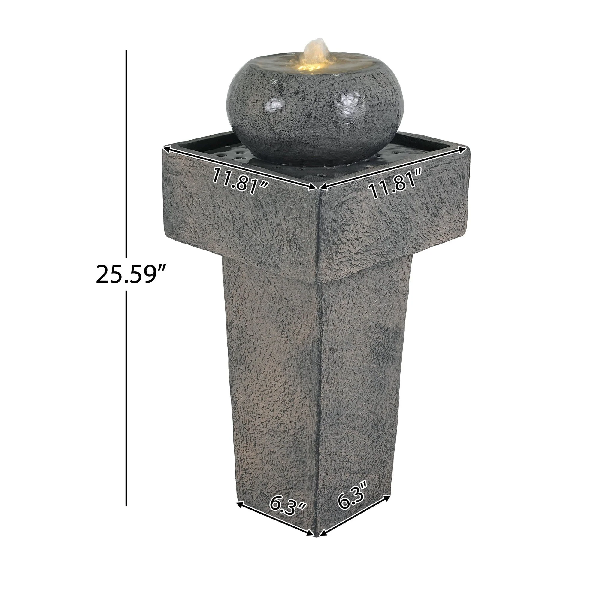 Minimalist Column Fountain With LED Lighting, Outdoor Decor For Patio, Porch And Garden - Gray - Image 4