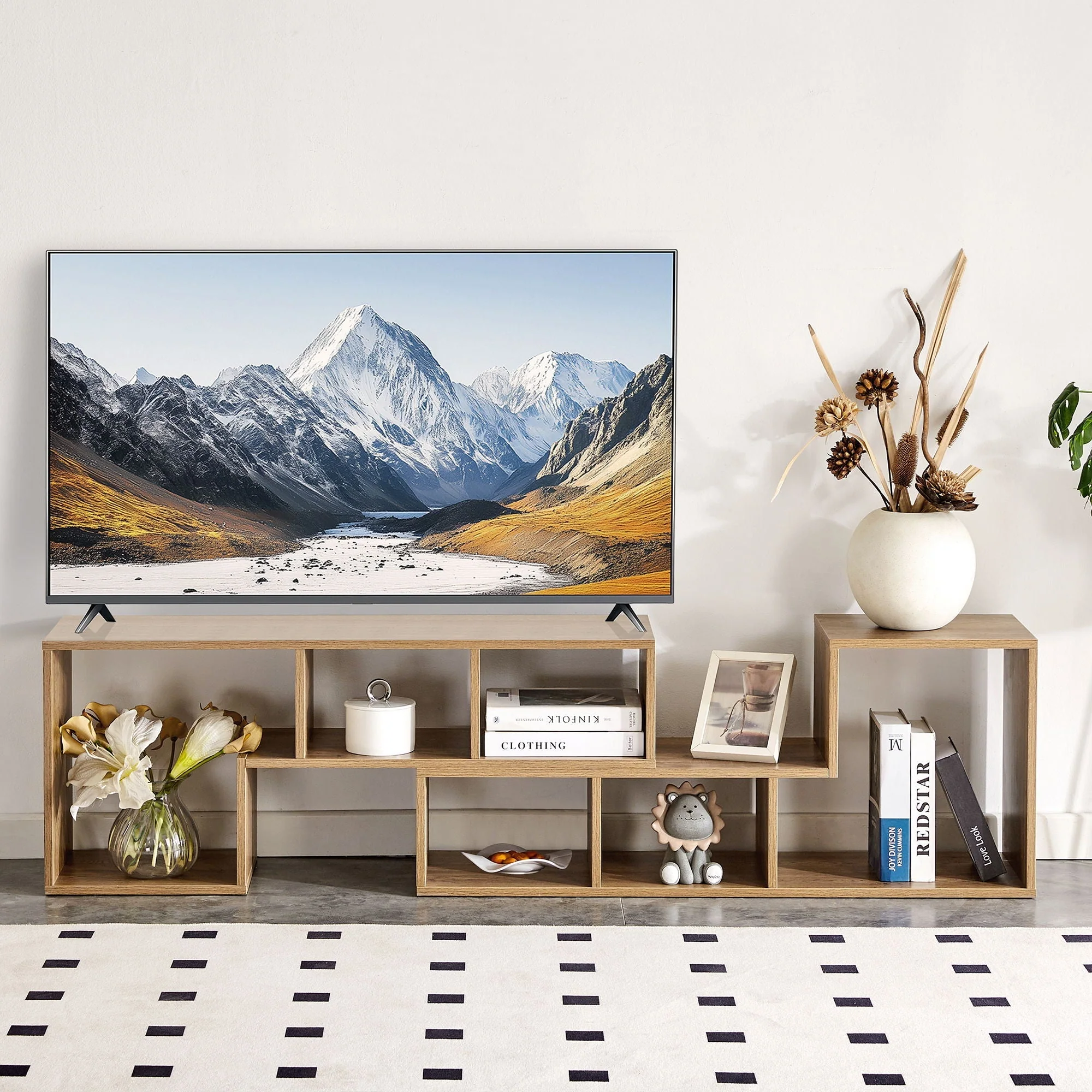Minimalist Cube TV Stand With Adjustable Open Storage Shelves - Image 4