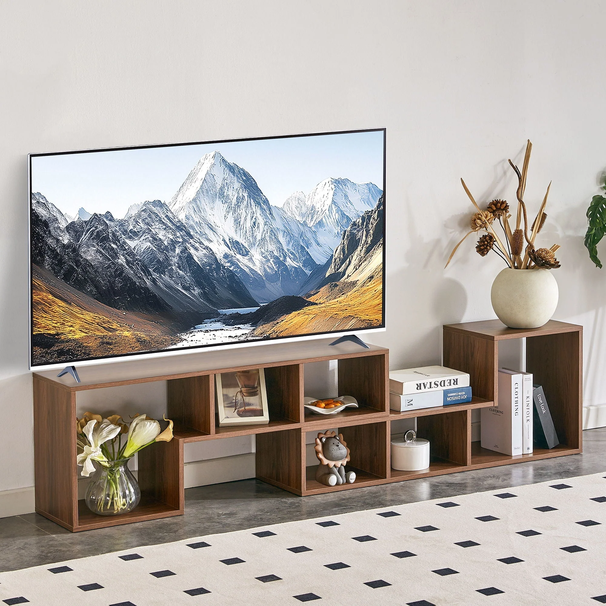 Minimalist Cube TV Stand With Adjustable Open Storage Shelves - Image 5