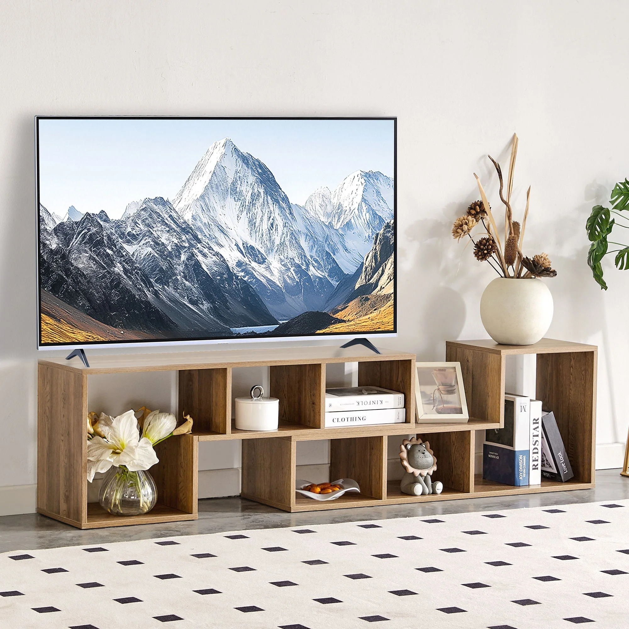Minimalist Cube TV Stand With Adjustable Open Storage Shelves - Image 7