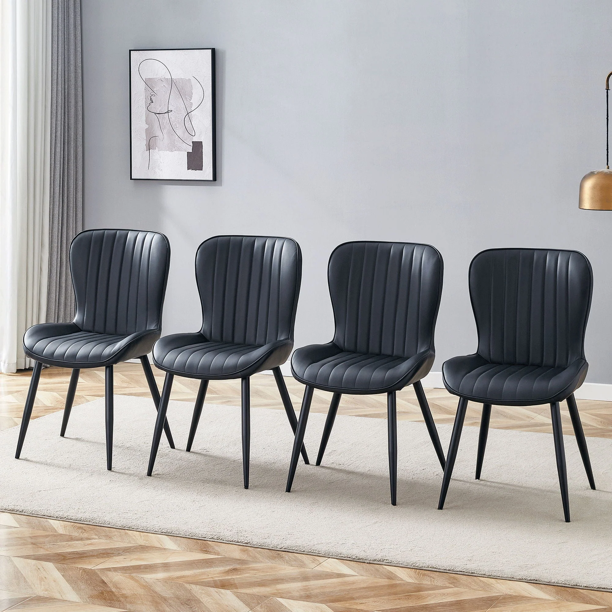 Minimalist Ergonomic Dining Chair (Set of 4) With Curved Cushions And Metal Frame - Black - Image 2