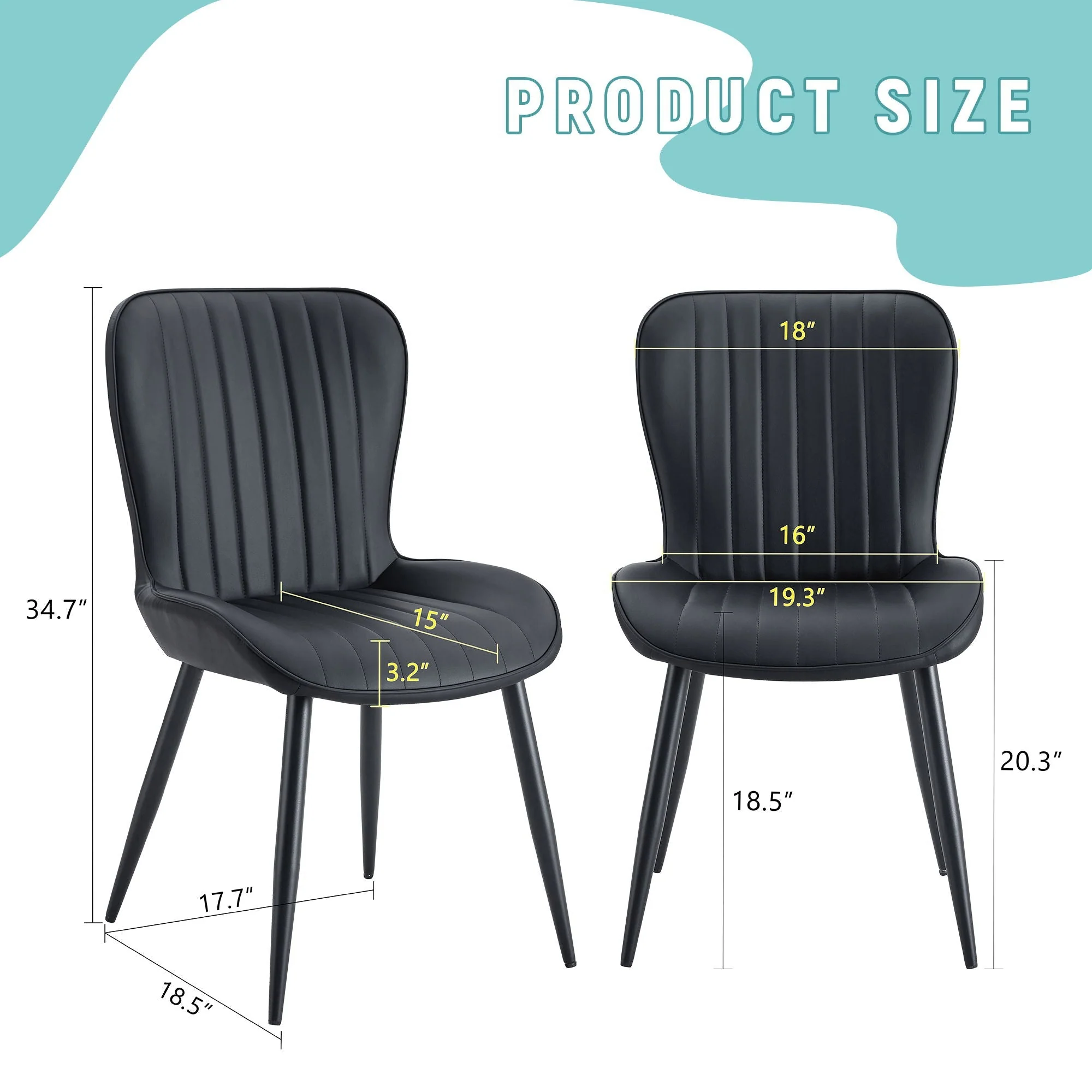 Minimalist Ergonomic Dining Chair (Set of 4) With Curved Cushions And Metal Frame - Black - Image 3