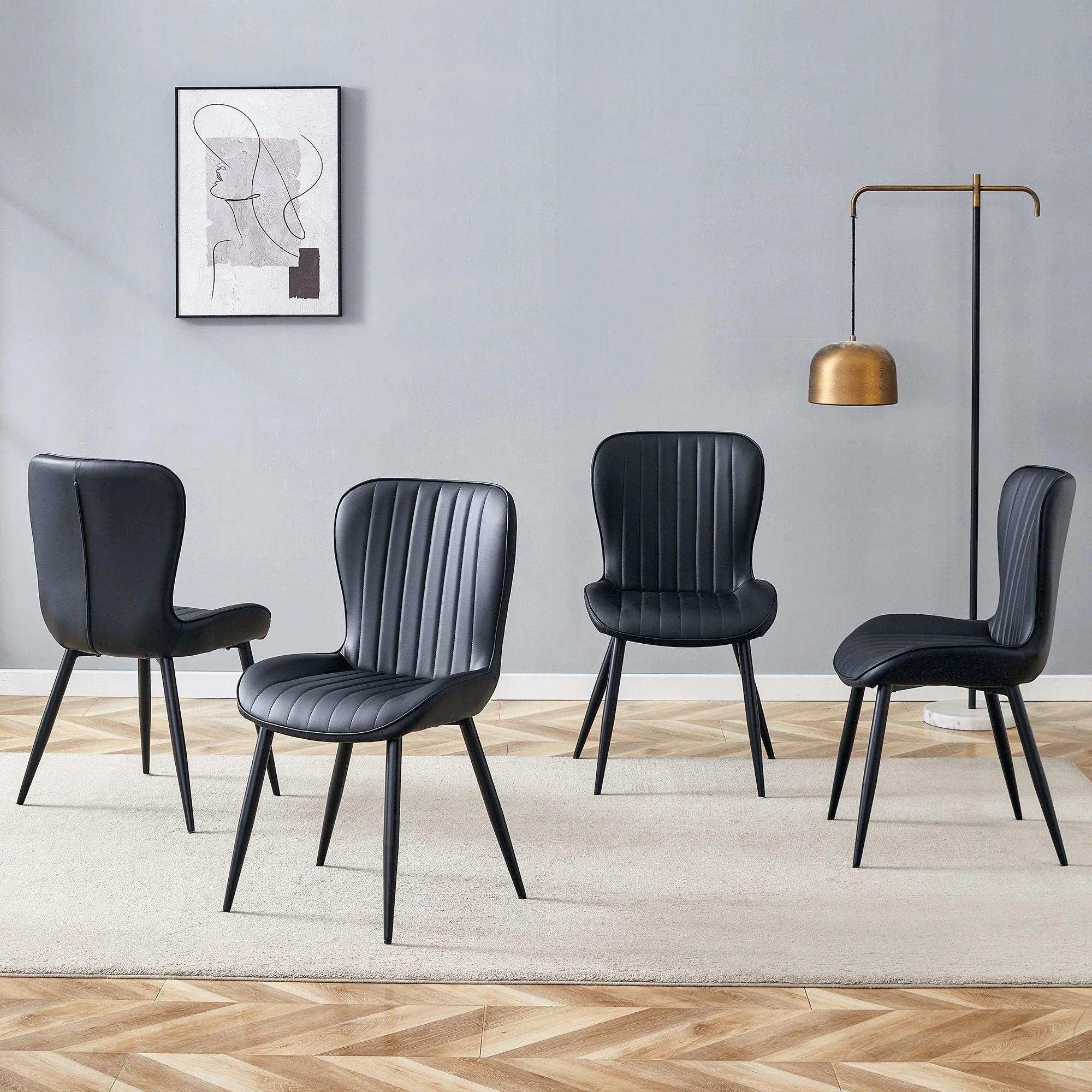 Minimalist Ergonomic Dining Chair (Set of 4) With Curved Cushions And Metal Frame - Black - Image 4