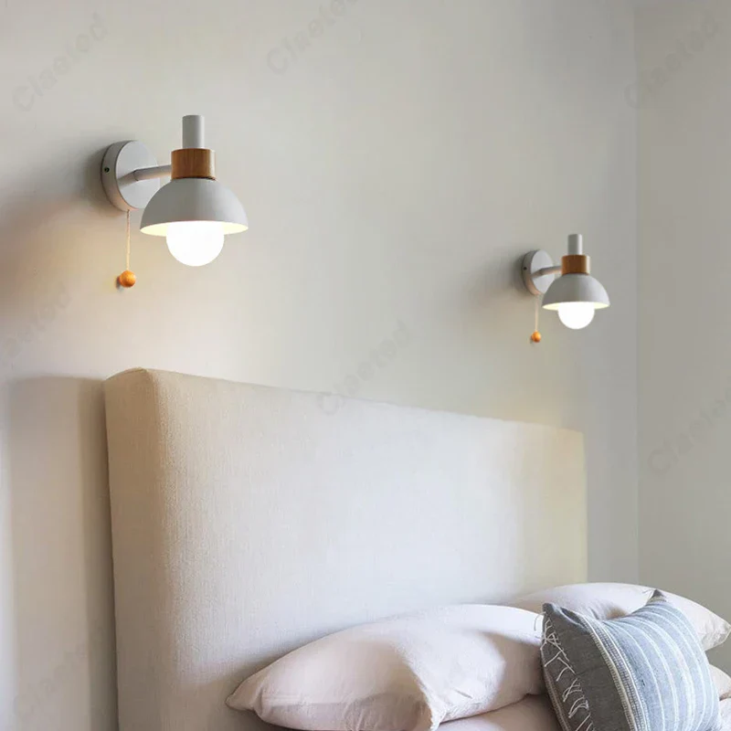 Minimalist LED Wall Lamp E27 Zipper Switch Bedside Light for Bedroom - Image 3