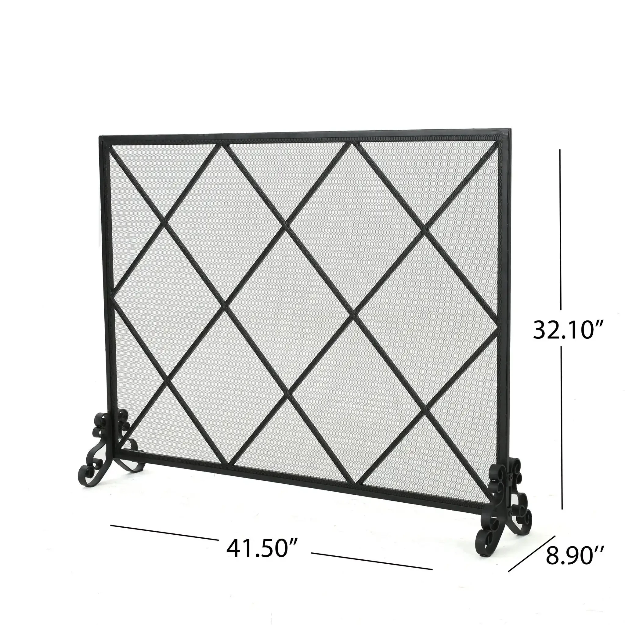 Minimalist Single Panel Iron Fireplace Screen With Diamond Design - Image 3