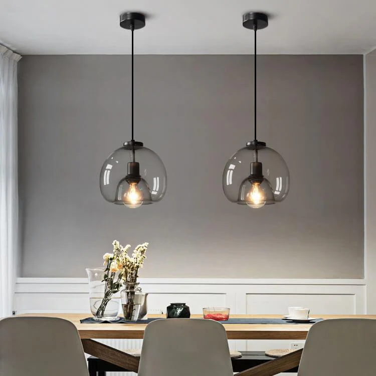 Minimalist Smoked Glass Dome Pendant Light E27 1-Light Modern Ceiling Lamp