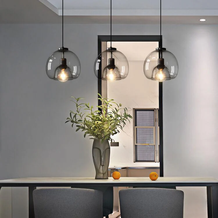 Minimalist Smoked Glass Dome Pendant Light E27 1-Light Modern Ceiling Lamp - Image 2