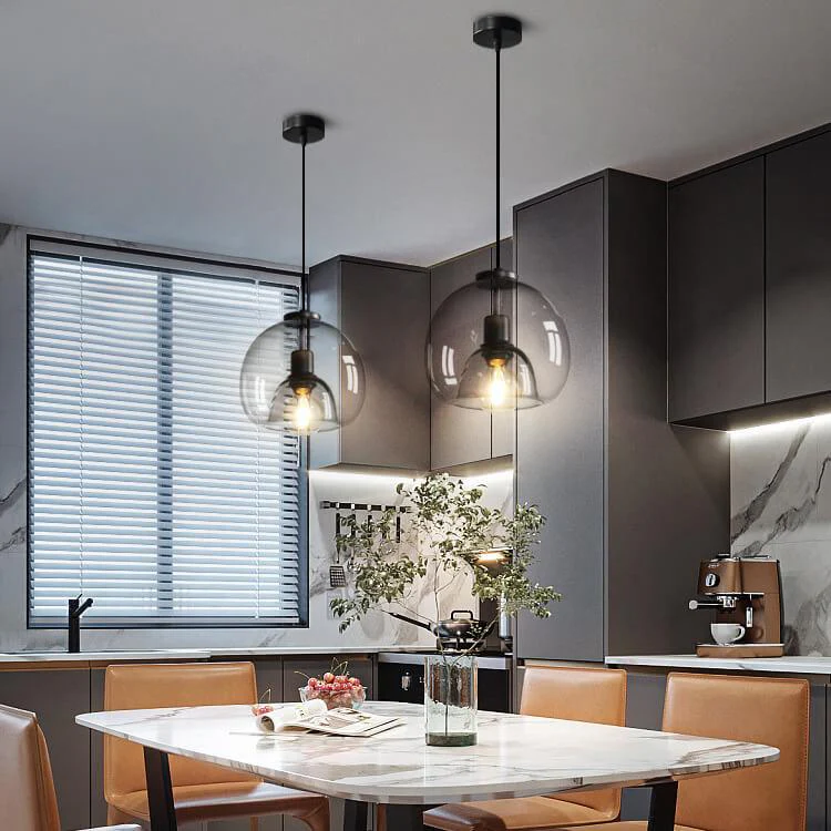 Minimalist Smoked Glass Dome Pendant Light E27 1-Light Modern Ceiling Lamp - Image 3
