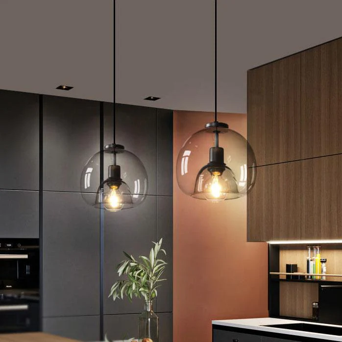 Minimalist Smoked Glass Dome Pendant Light E27 1-Light Modern Ceiling Lamp - Image 4