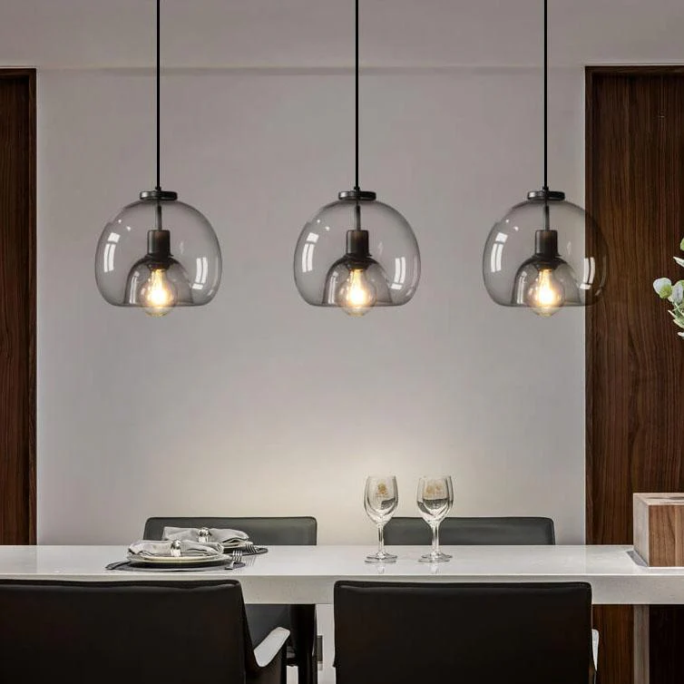 Minimalist Smoked Glass Dome Pendant Light E27 1-Light Modern Ceiling Lamp - Image 5