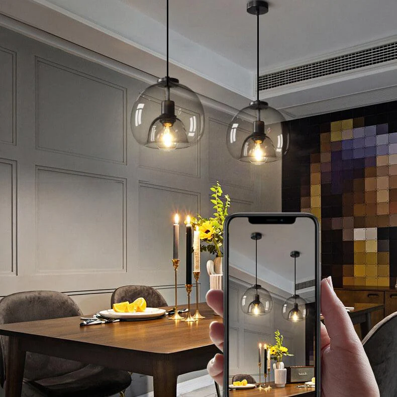 Minimalist Smoked Glass Dome Pendant Light E27 1-Light Modern Ceiling Lamp - Image 6
