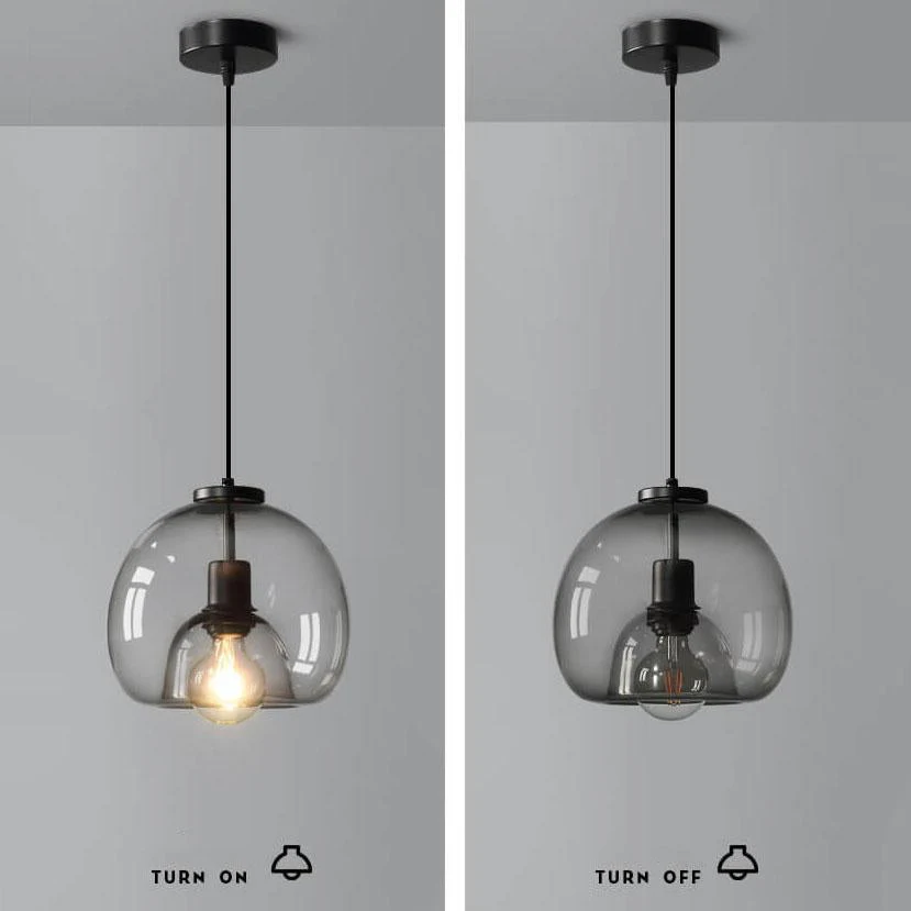 Minimalist Smoked Glass Dome Pendant Light E27 1-Light Modern Ceiling Lamp - Image 8