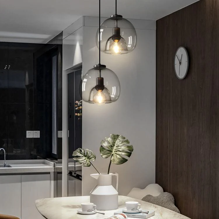 Minimalist Smoked Glass Dome Pendant Light E27 1-Light Modern Ceiling Lamp - Image 9