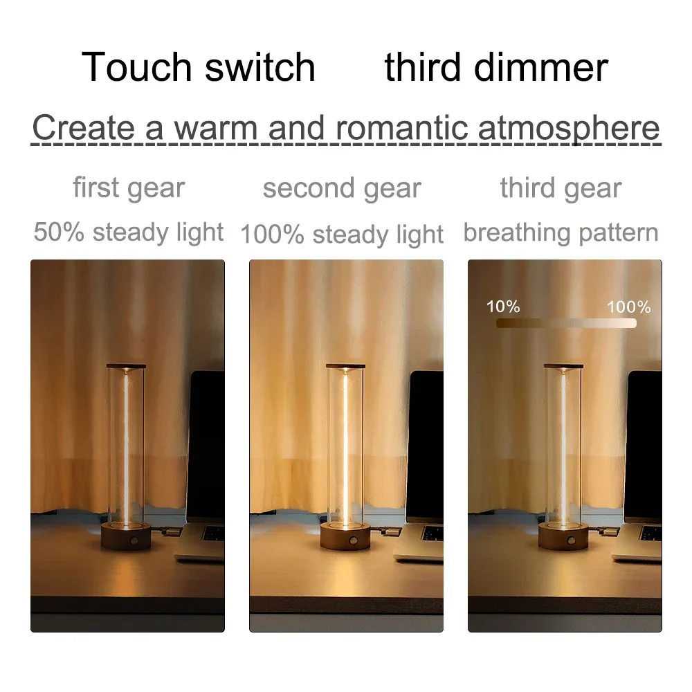 Minimalist Touch Bedside Table Lamp Cordless LED Nightstand Light Dimmable - Image 3