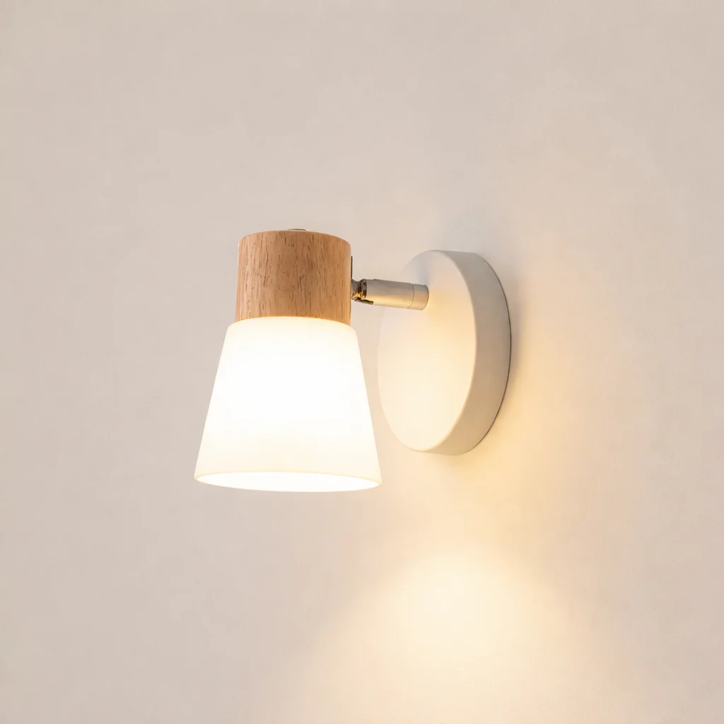Minimalist Wooden Wall Lamp Double Head Glass Bedside Sconce Bedroom - Image 12