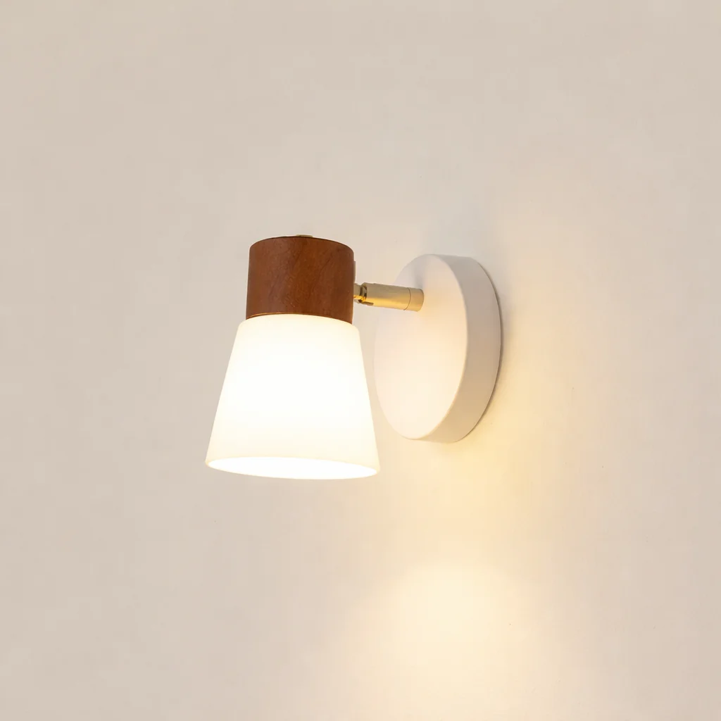 Minimalist Wooden Wall Lamp Double Head Glass Bedside Sconce Bedroom - Image 13