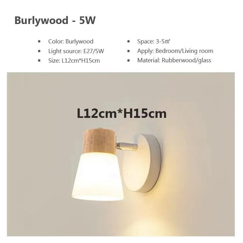 Minimalist Wooden Wall Lamp Double Head Glass Bedside Sconce Bedroom - Image 7