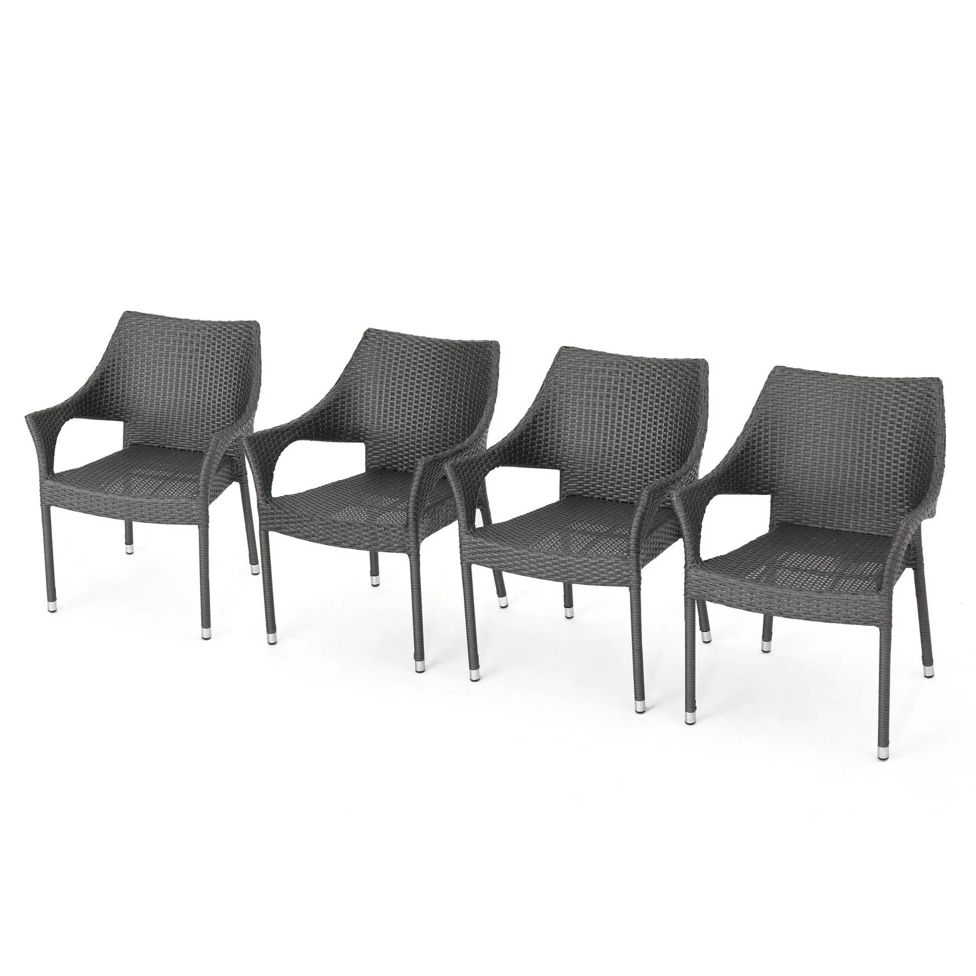 Mirage Grey PE Wicker Stacking Armchair, 4 Pieces - Image 2