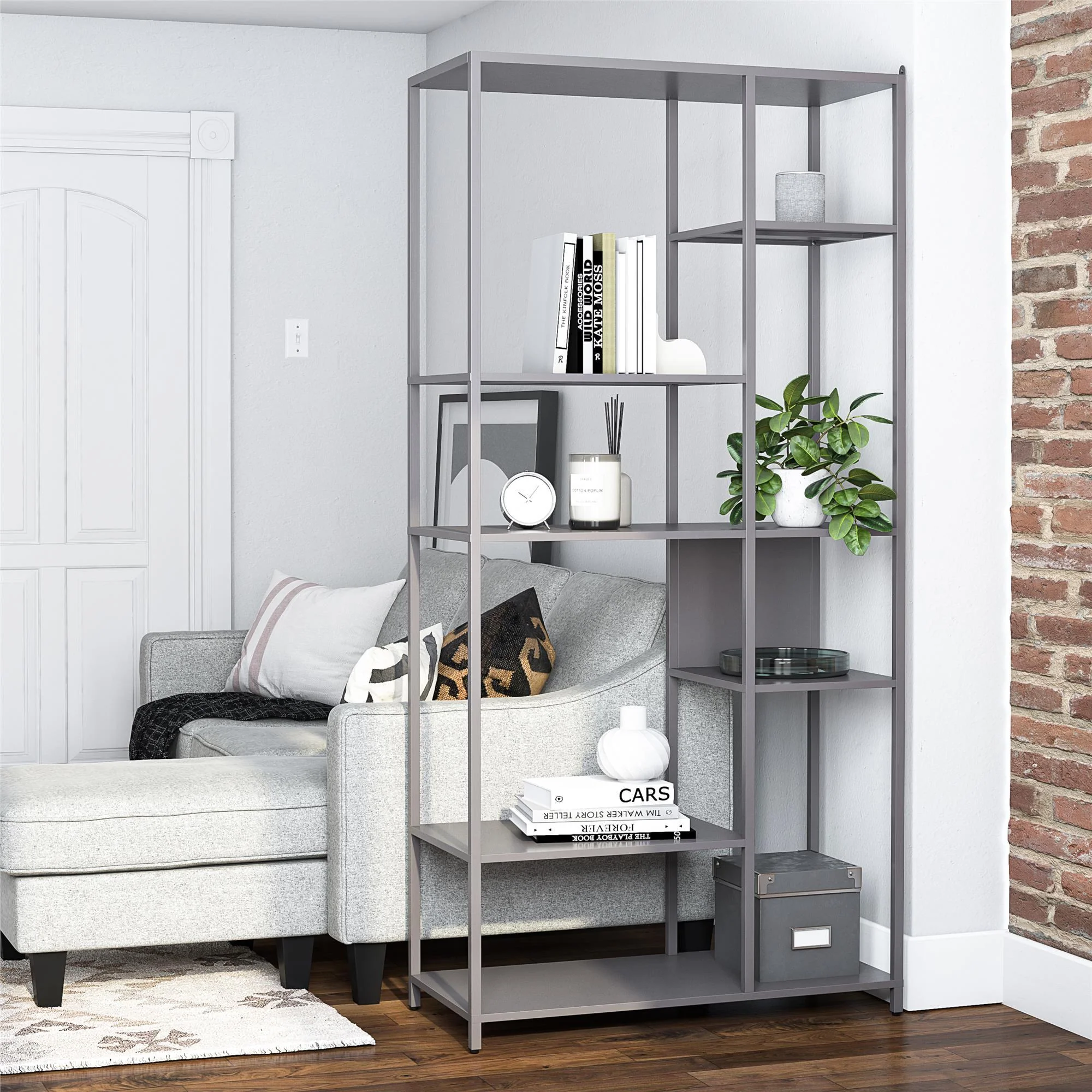 Mission District - Bookcase Room Divider With 6 Shelves - Gray - Image 2