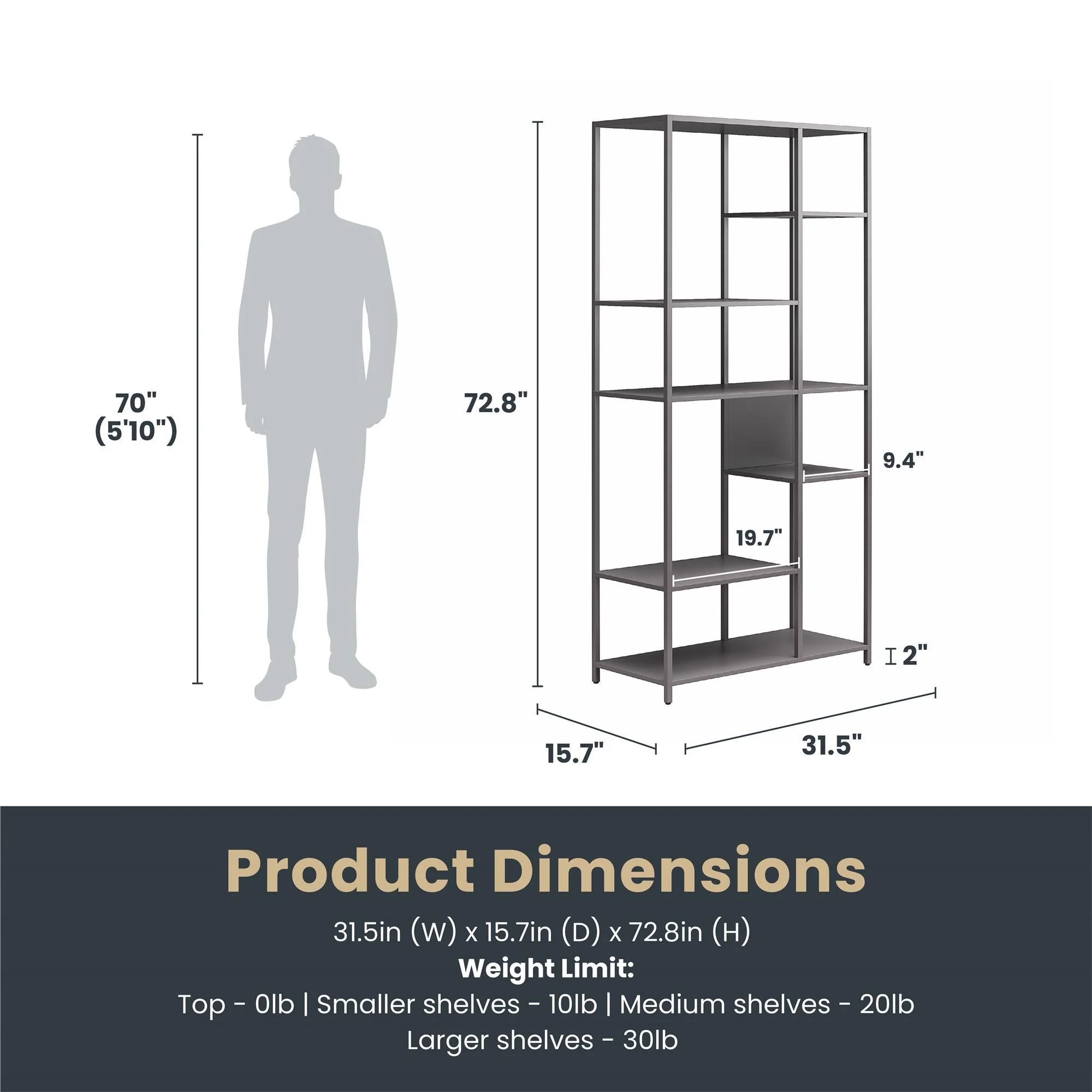 Mission District - Bookcase Room Divider With 6 Shelves - Gray - Image 4