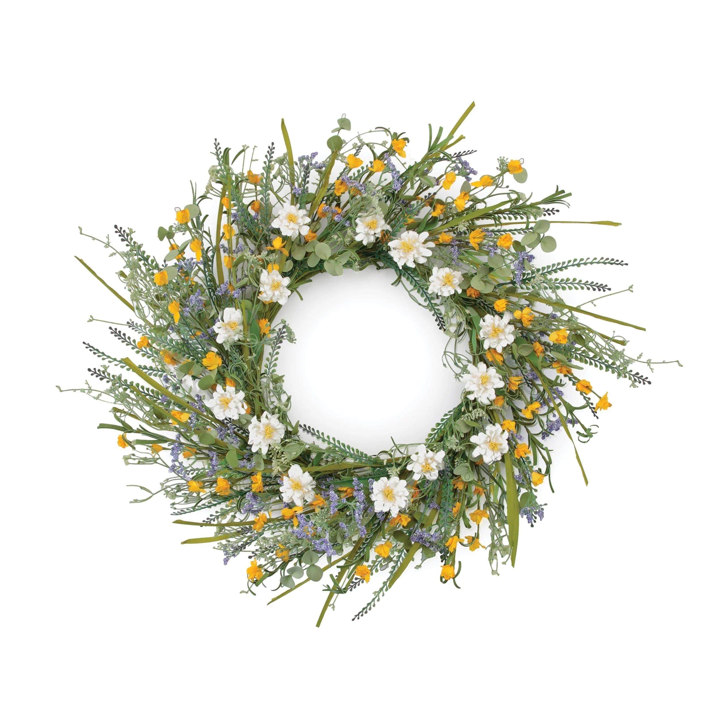 Mixed daisy and lavender floral wreath 22"d - Image 2