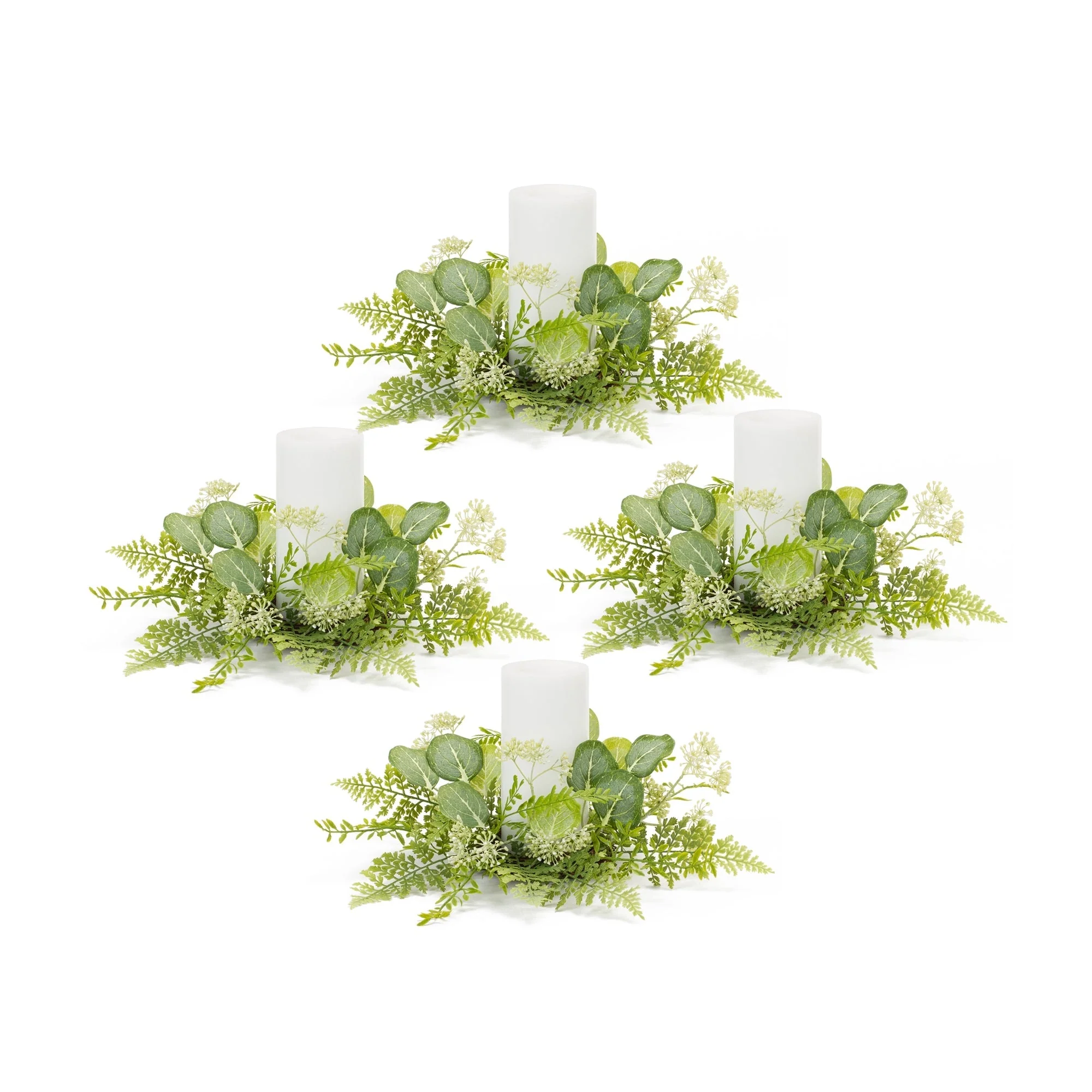 Mixed fern and eucalyptus foliage candle ring (set of 4)