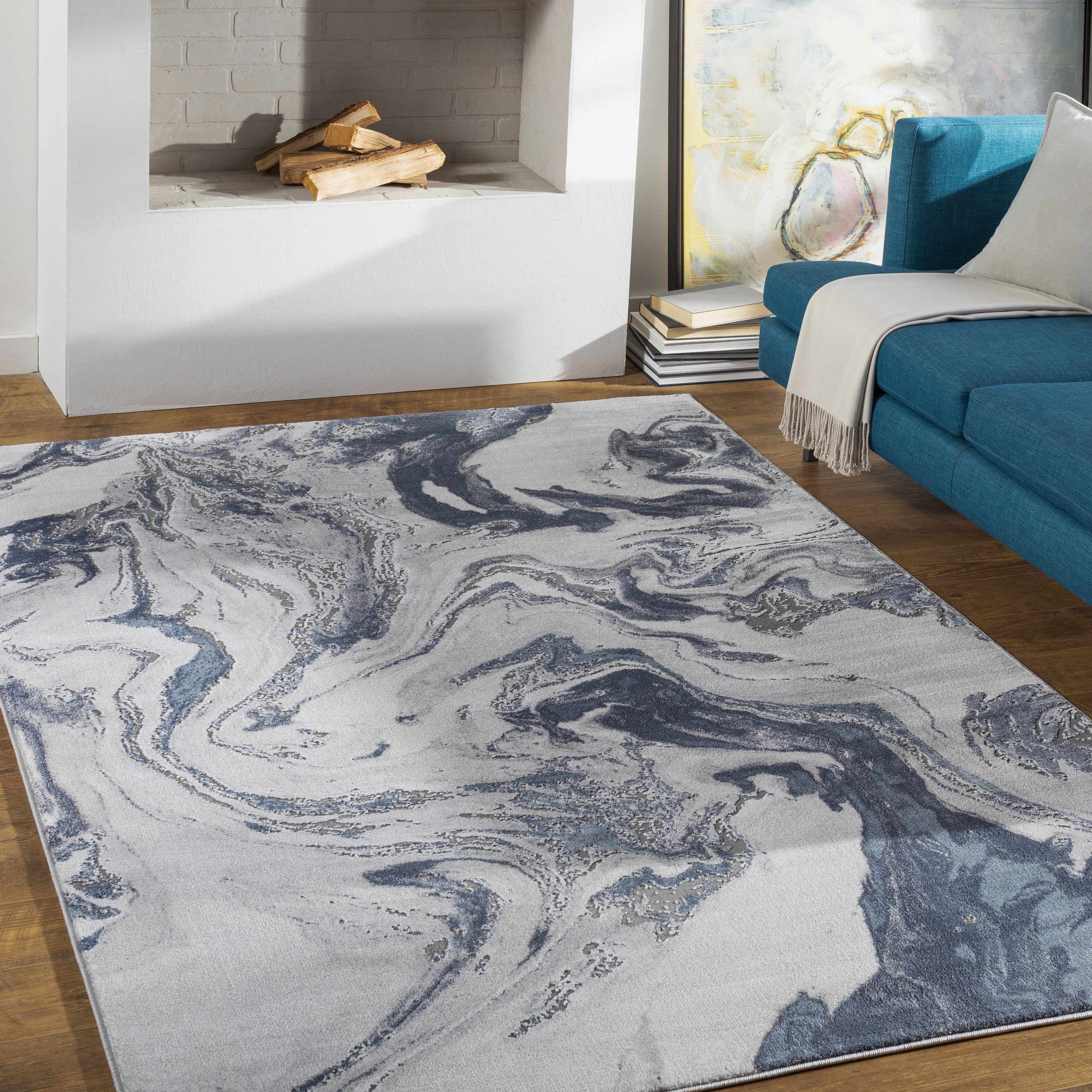 Moana Denim Blue Marble Area Rug - Image 2