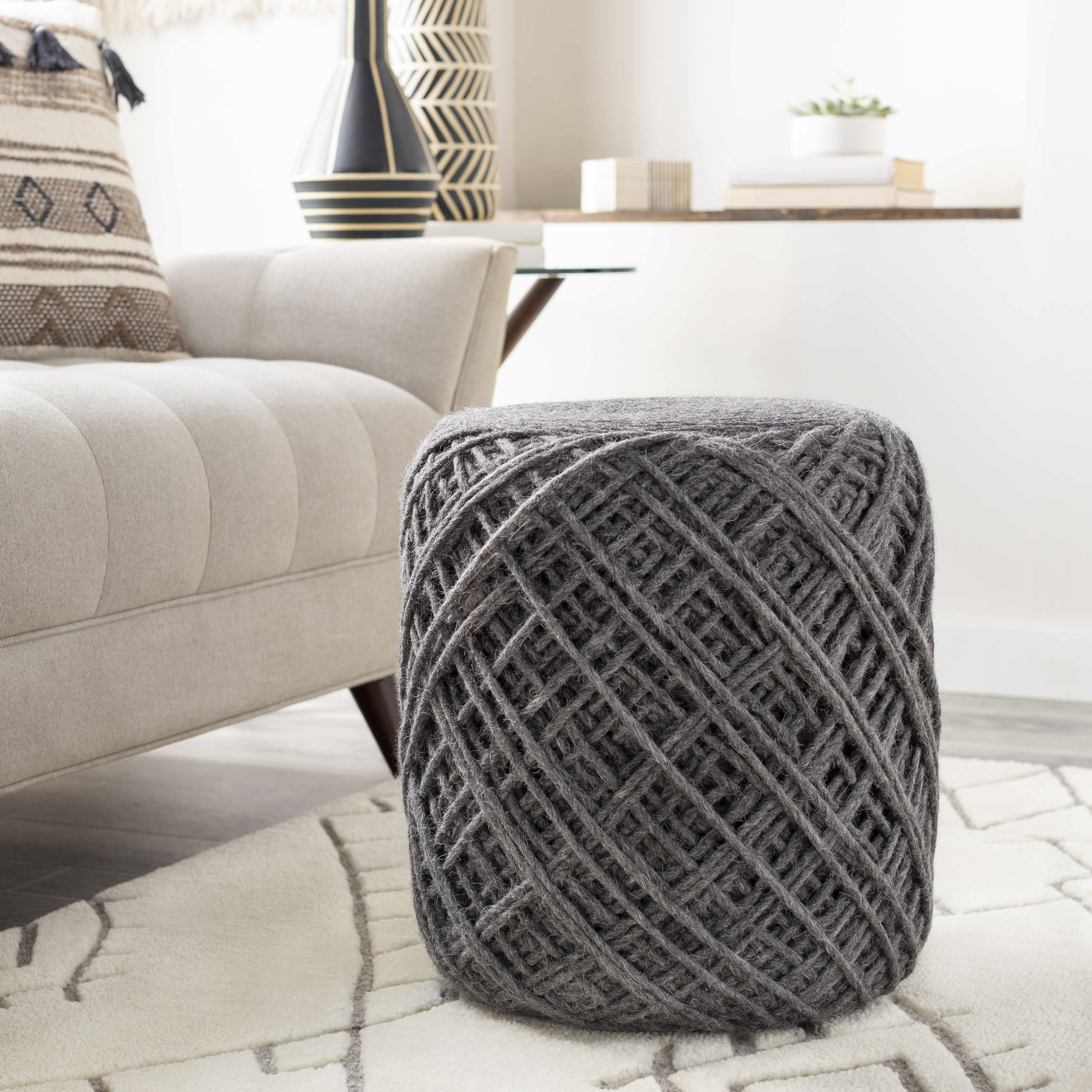 Moapa Charcoal Wool Pouf - Image 4
