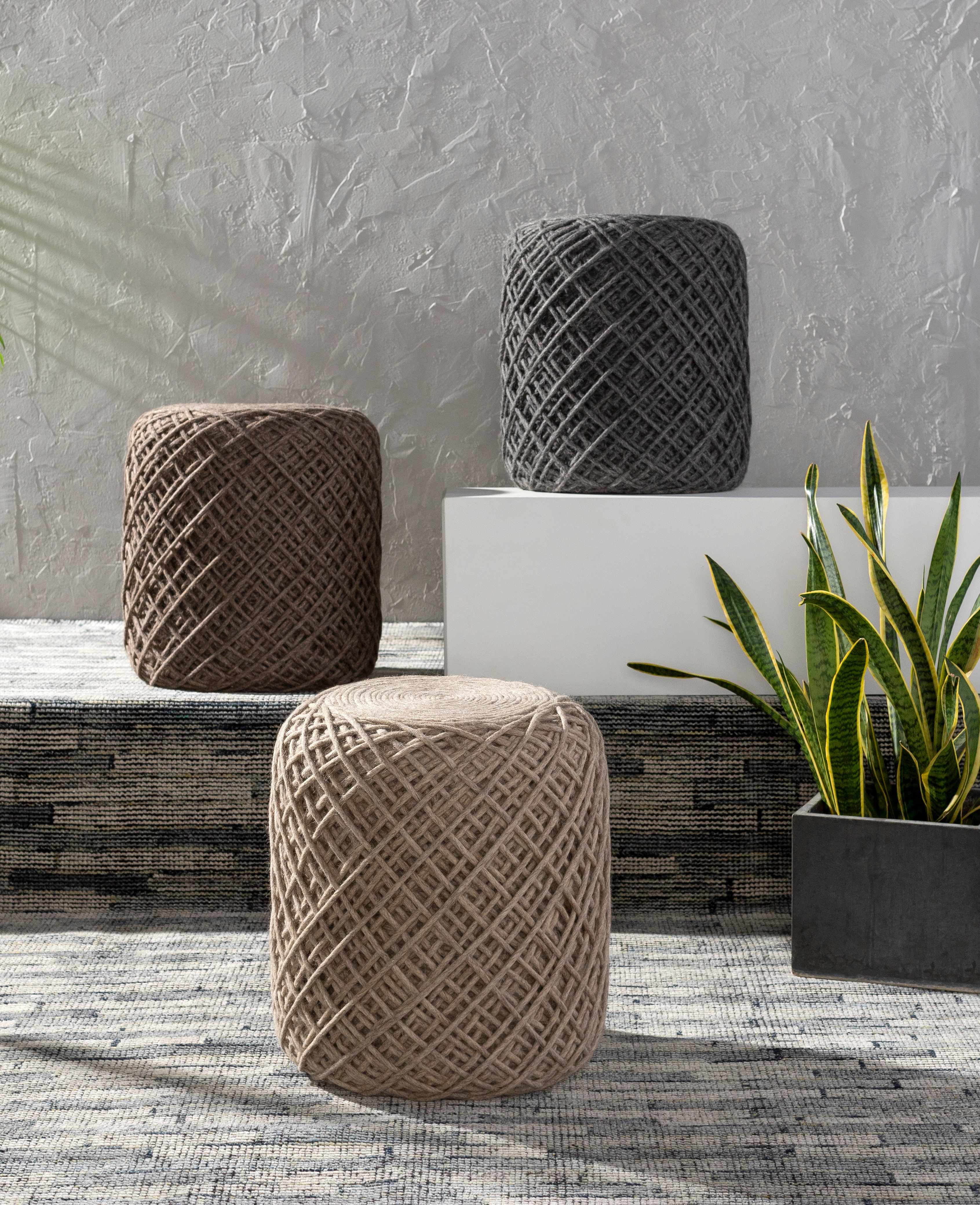 Moapa Charcoal Wool Pouf - Image 8