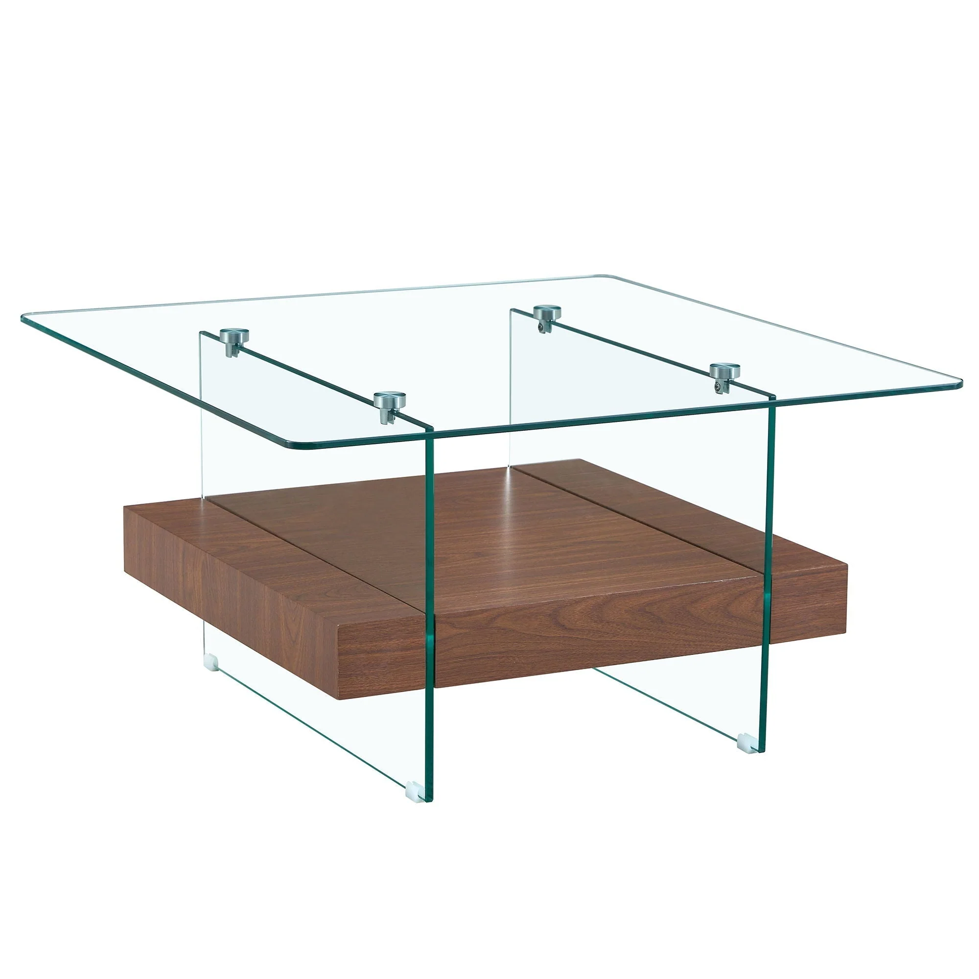 Modern 2 Tier Square Coffee Table, Elegant Marble Pattern - Image 2