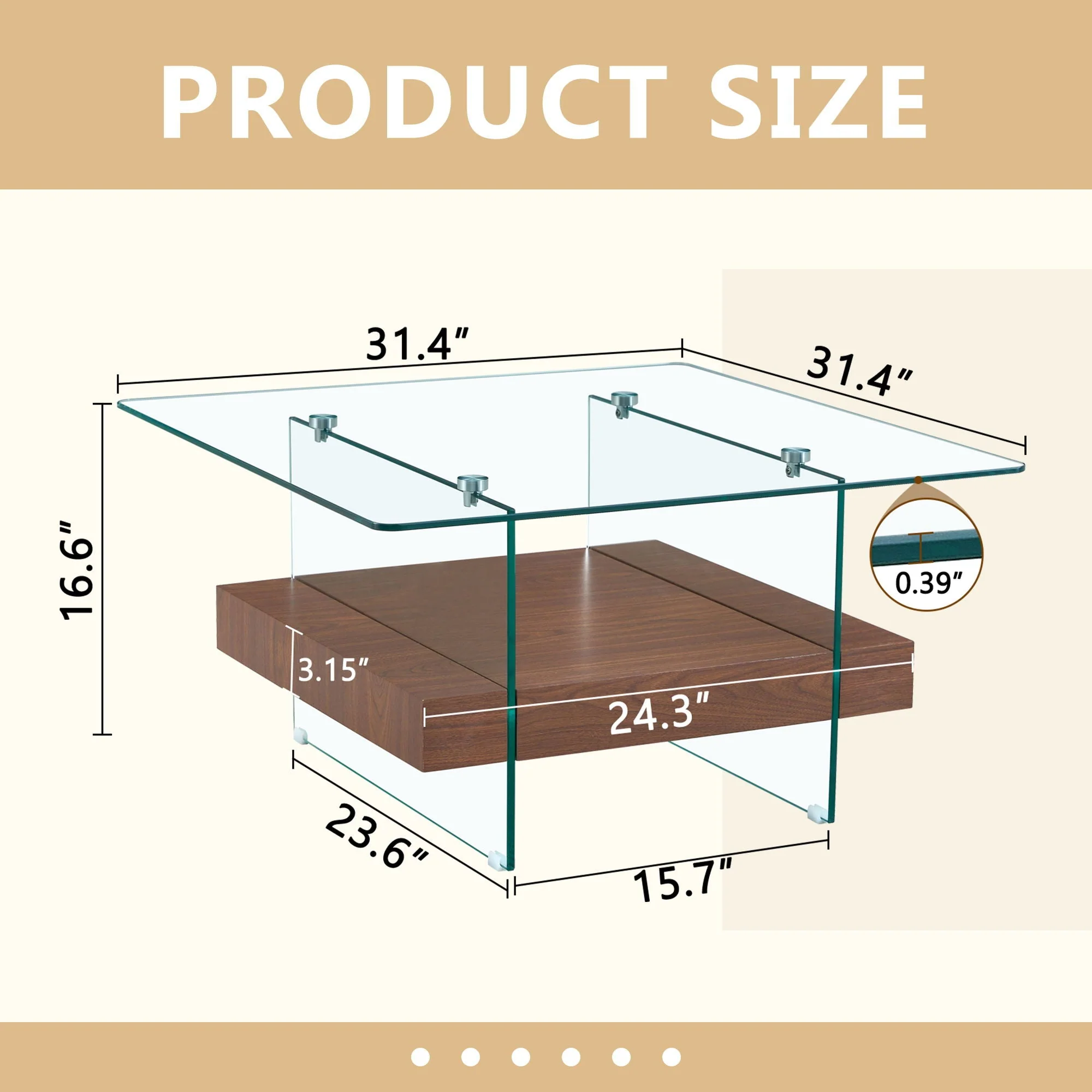 Modern 2 Tier Square Coffee Table, Elegant Marble Pattern - Image 6