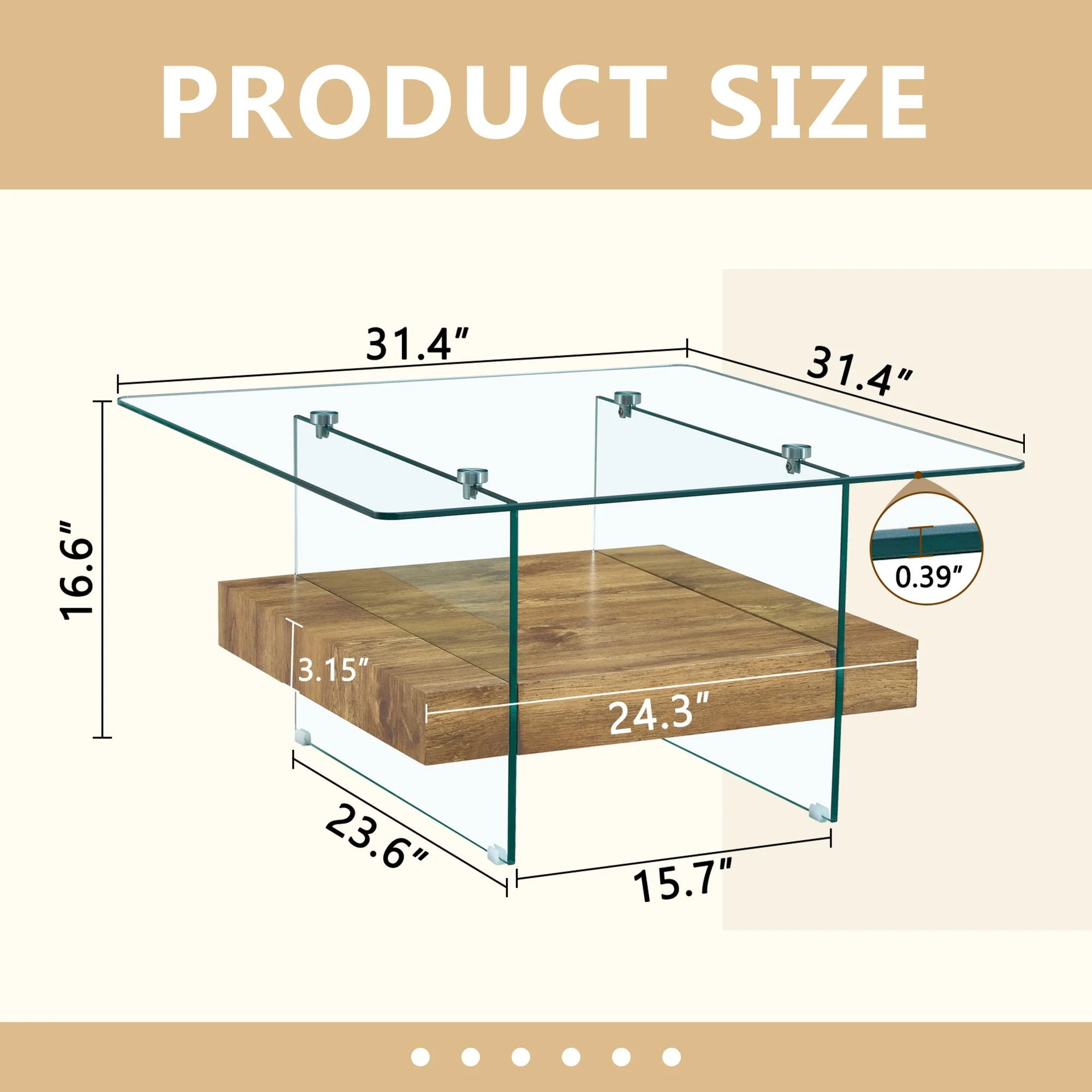 Modern 2 Tier Square Coffee Table, Elegant Marble Pattern - Image 7