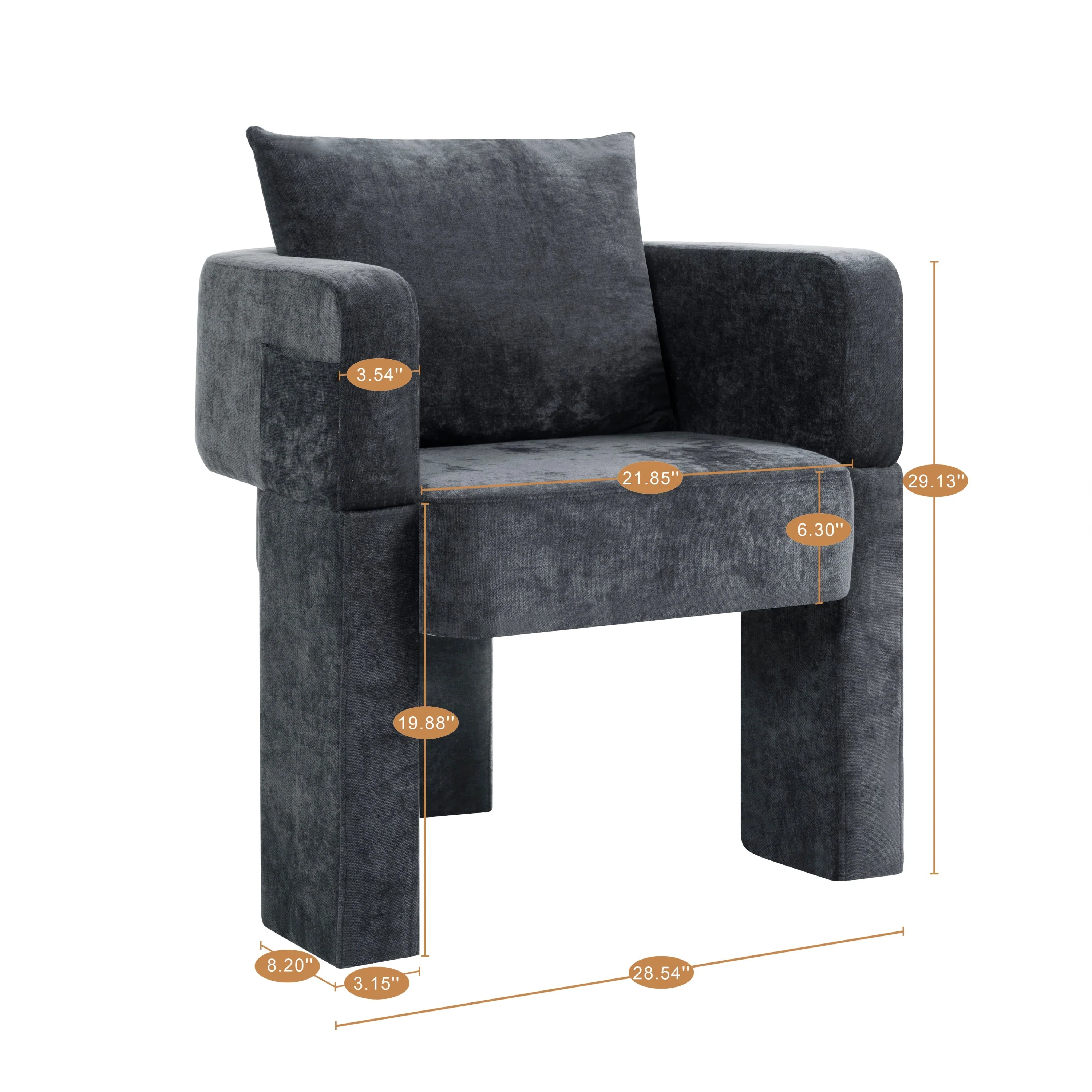 Modern 3-Leg Chenille Accent Chair with Ergonomic Arms & Removable Pillow - Image 3