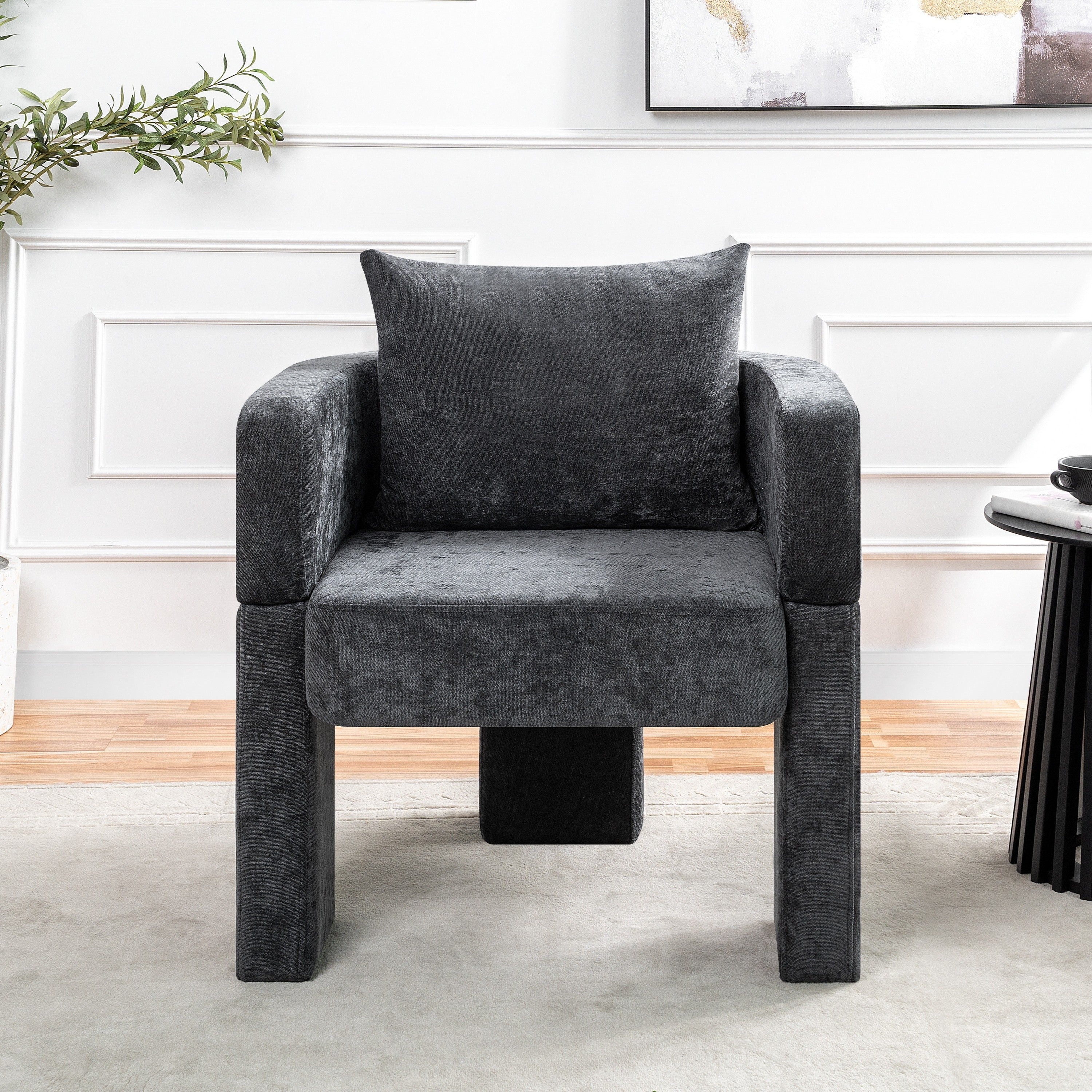 Modern 3-Leg Chenille Accent Chair with Ergonomic Arms & Removable Pillow - Image 4