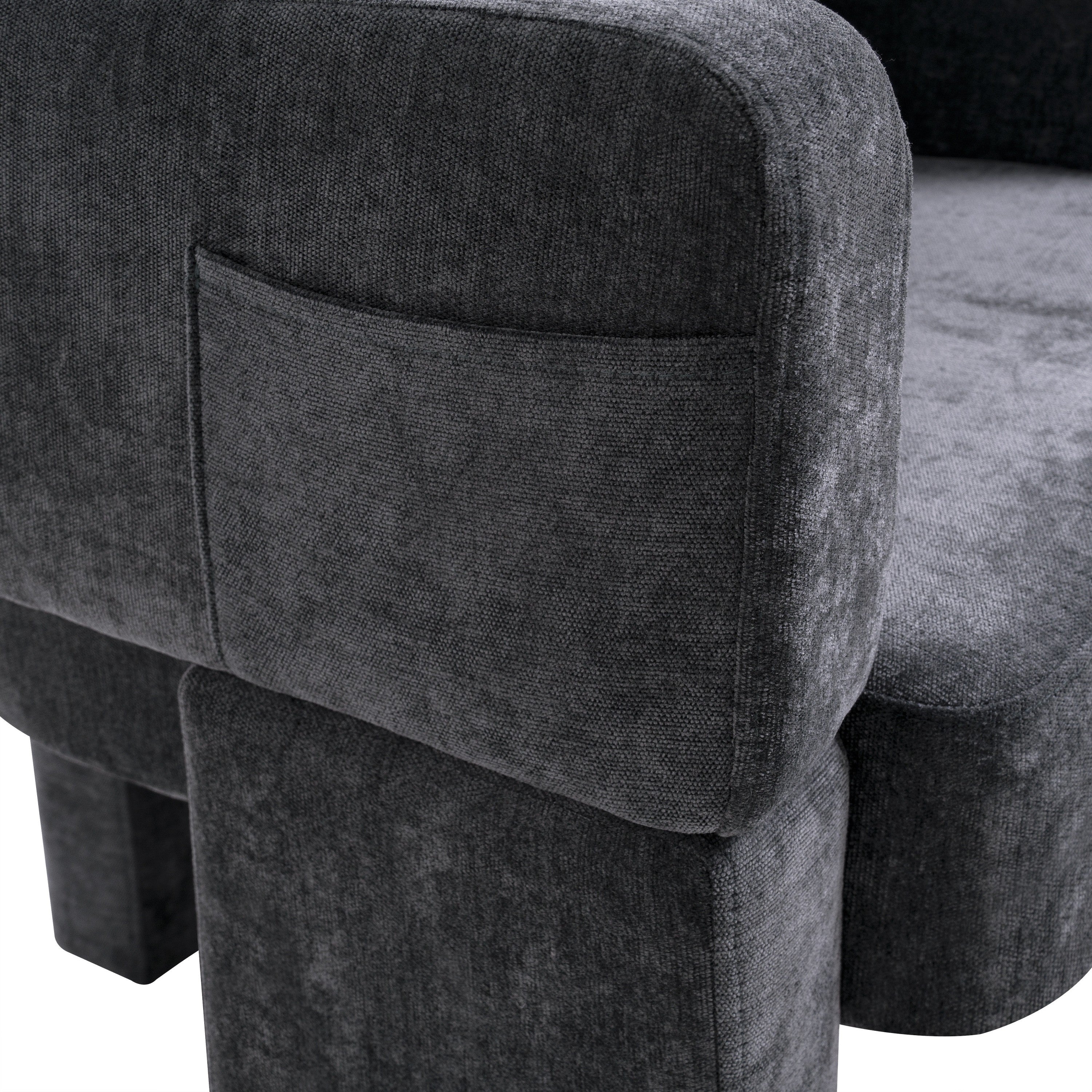 Modern 3-Leg Chenille Accent Chair with Ergonomic Arms & Removable Pillow - Image 7