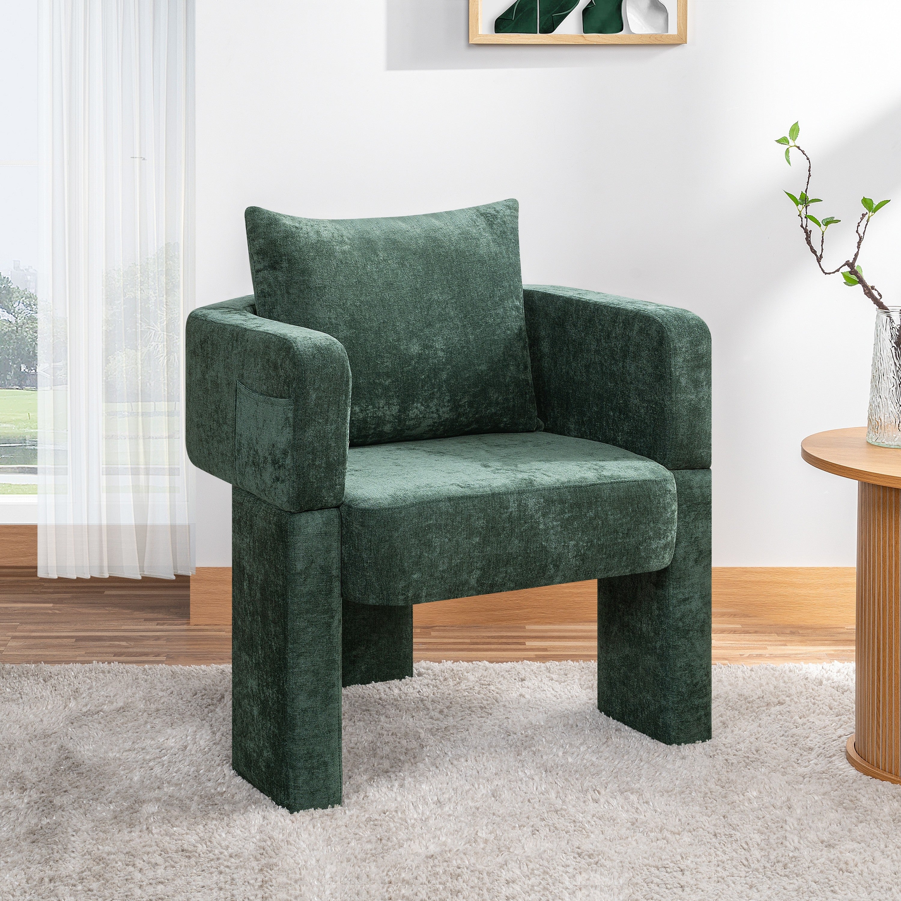 Modern 3-Leg Chenille Accent Chair with Ergonomic Arms & Removable Pillow - Image 2