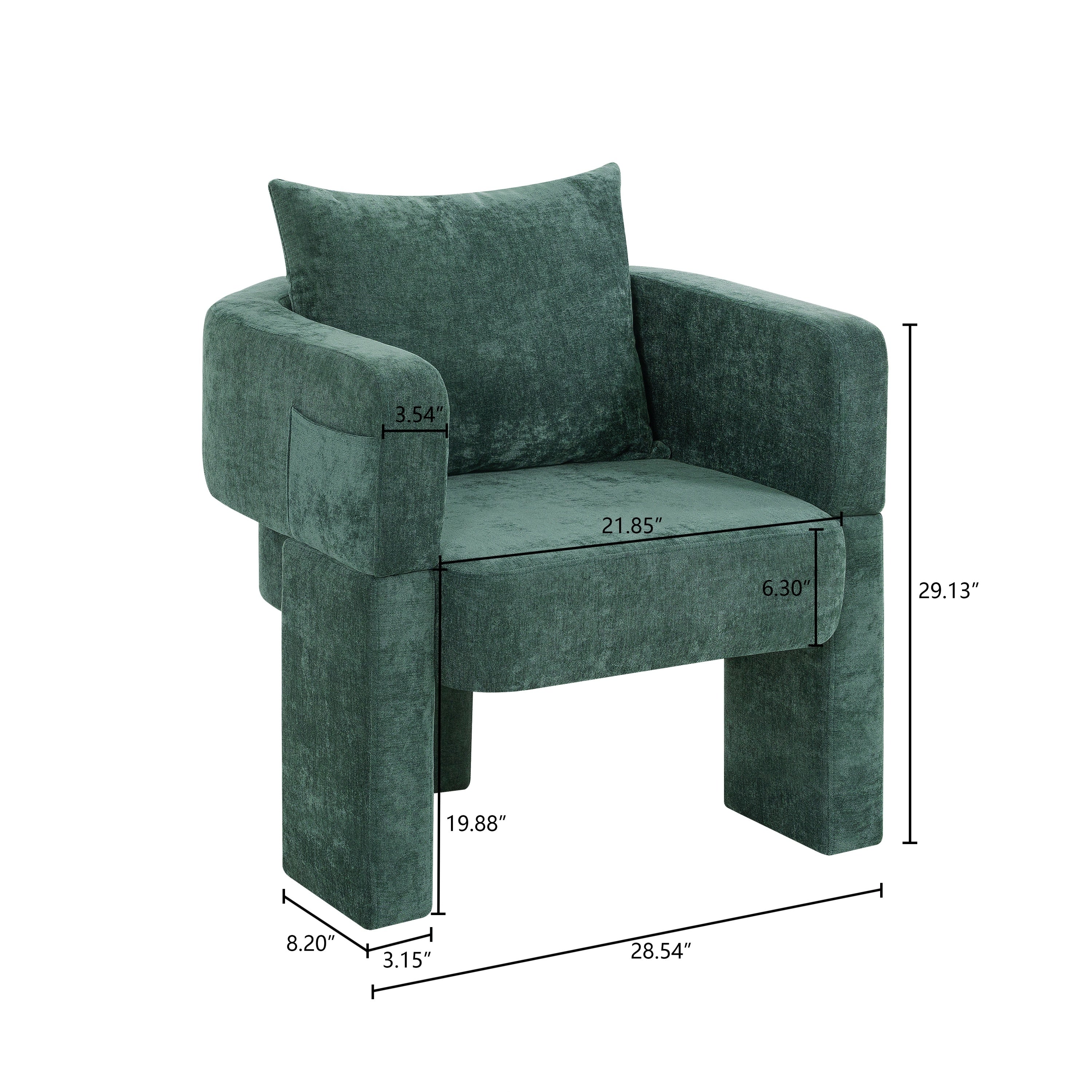 Modern 3-Leg Chenille Accent Chair with Ergonomic Arms & Removable Pillow - Image 3