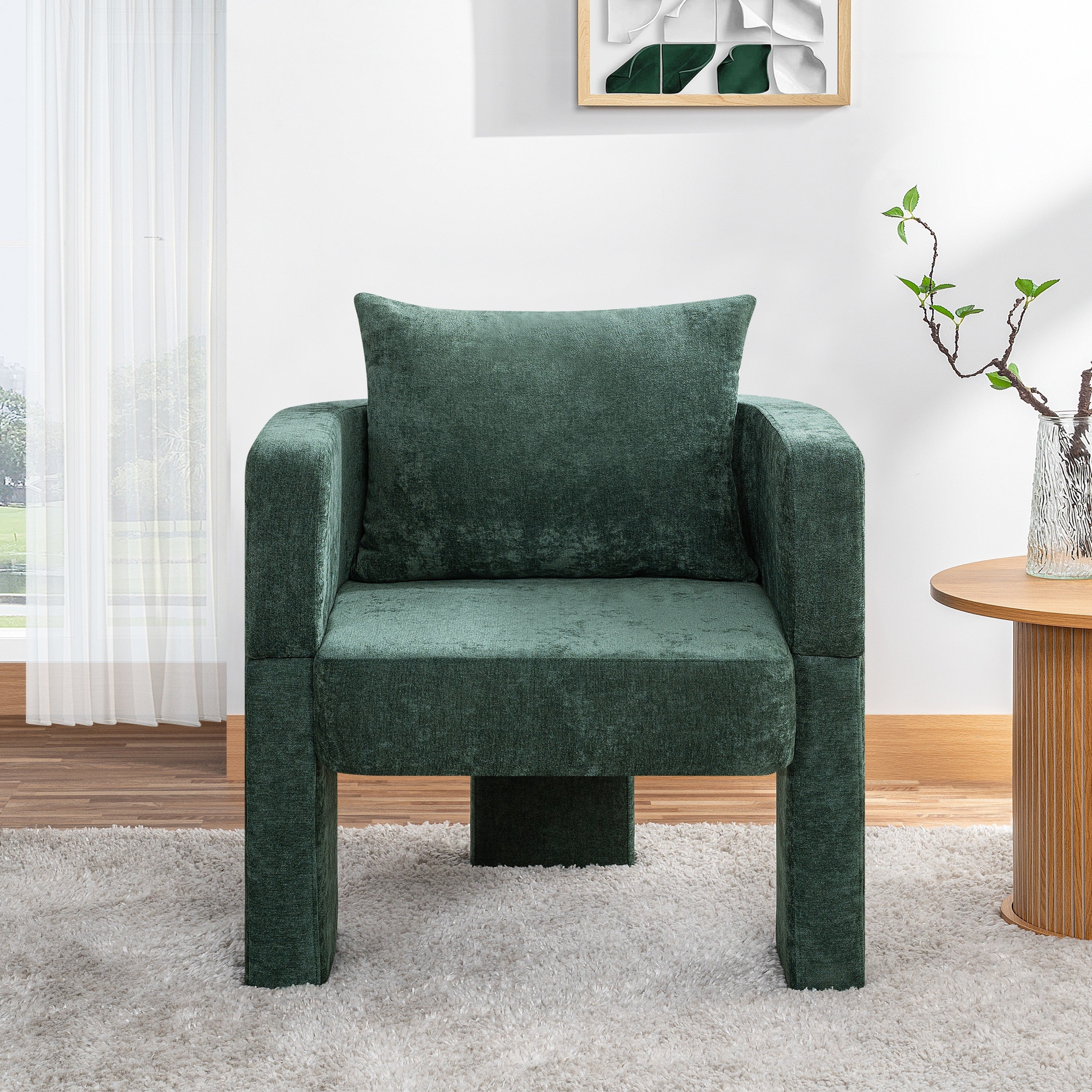 Modern 3-Leg Chenille Accent Chair with Ergonomic Arms & Removable Pillow - Image 4