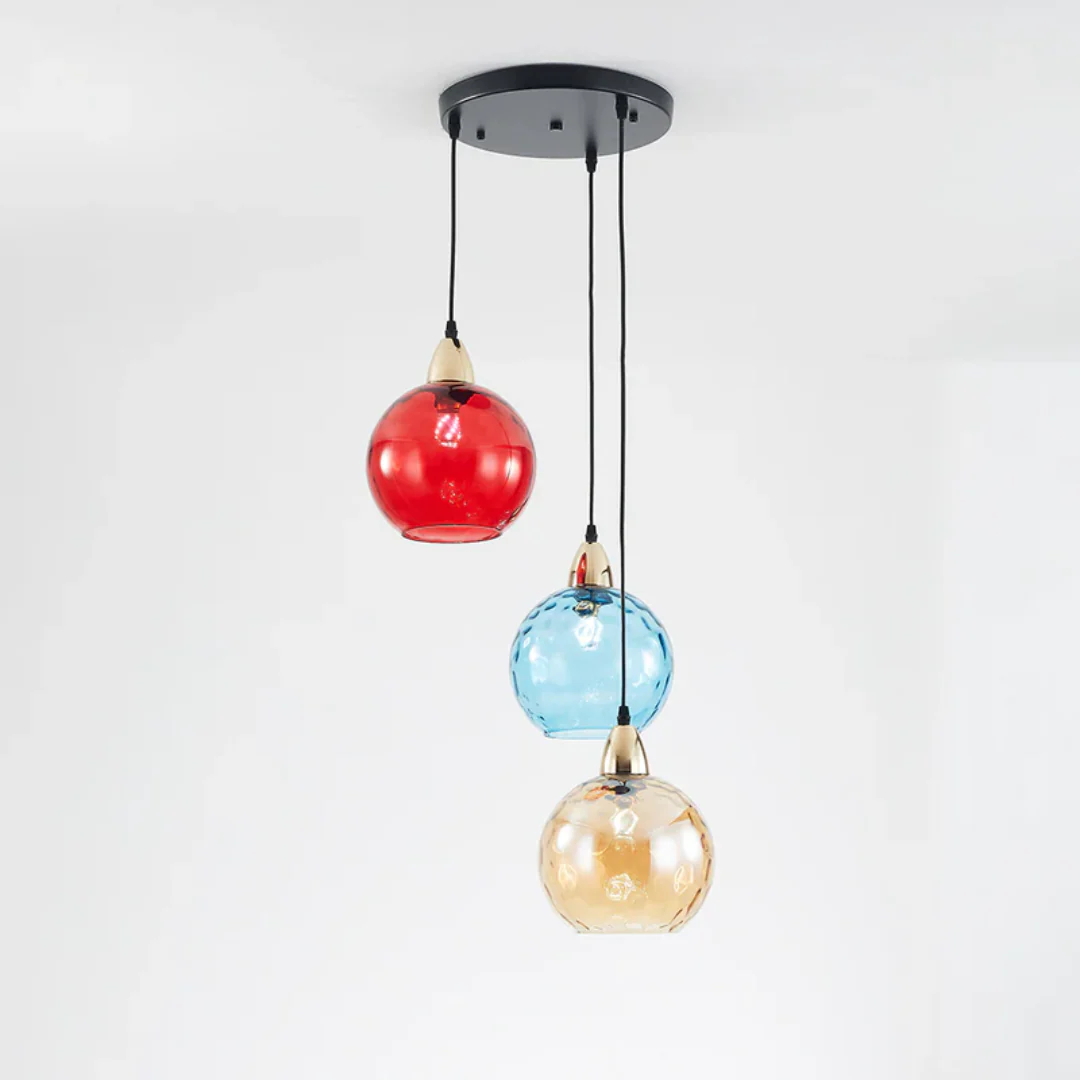 Modern 3 Light Glass Cluster Pendant Light E27 LED Water Ripple Shade - Image 10