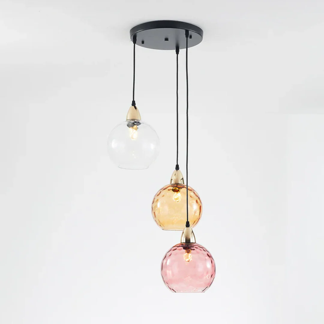 Modern 3 Light Glass Cluster Pendant Light E27 LED Water Ripple Shade - Image 11